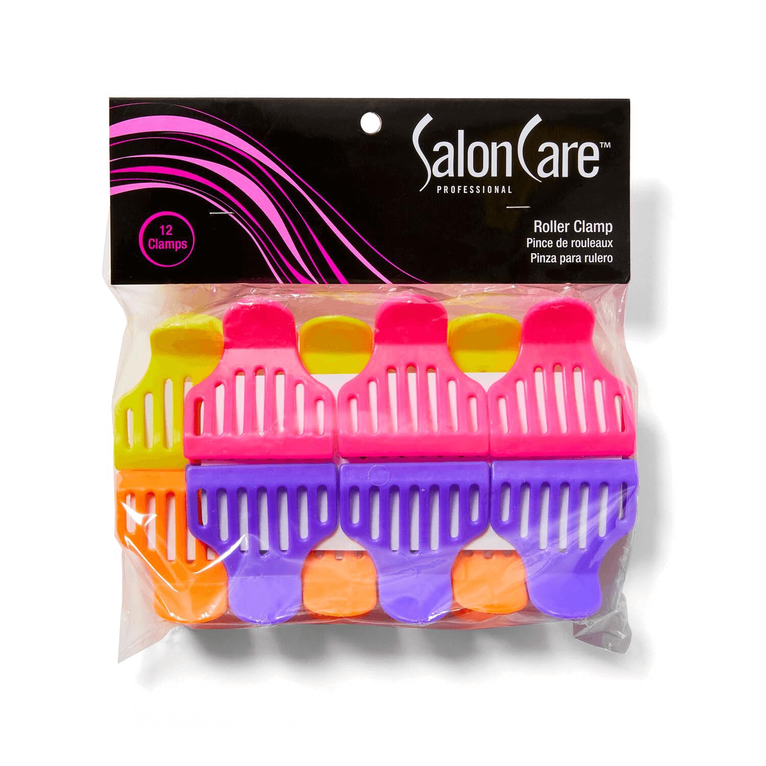 Black Salon Care Roller Clamps, Easy Open, Vented, Rounded Teeth, Thick Hair, Durable