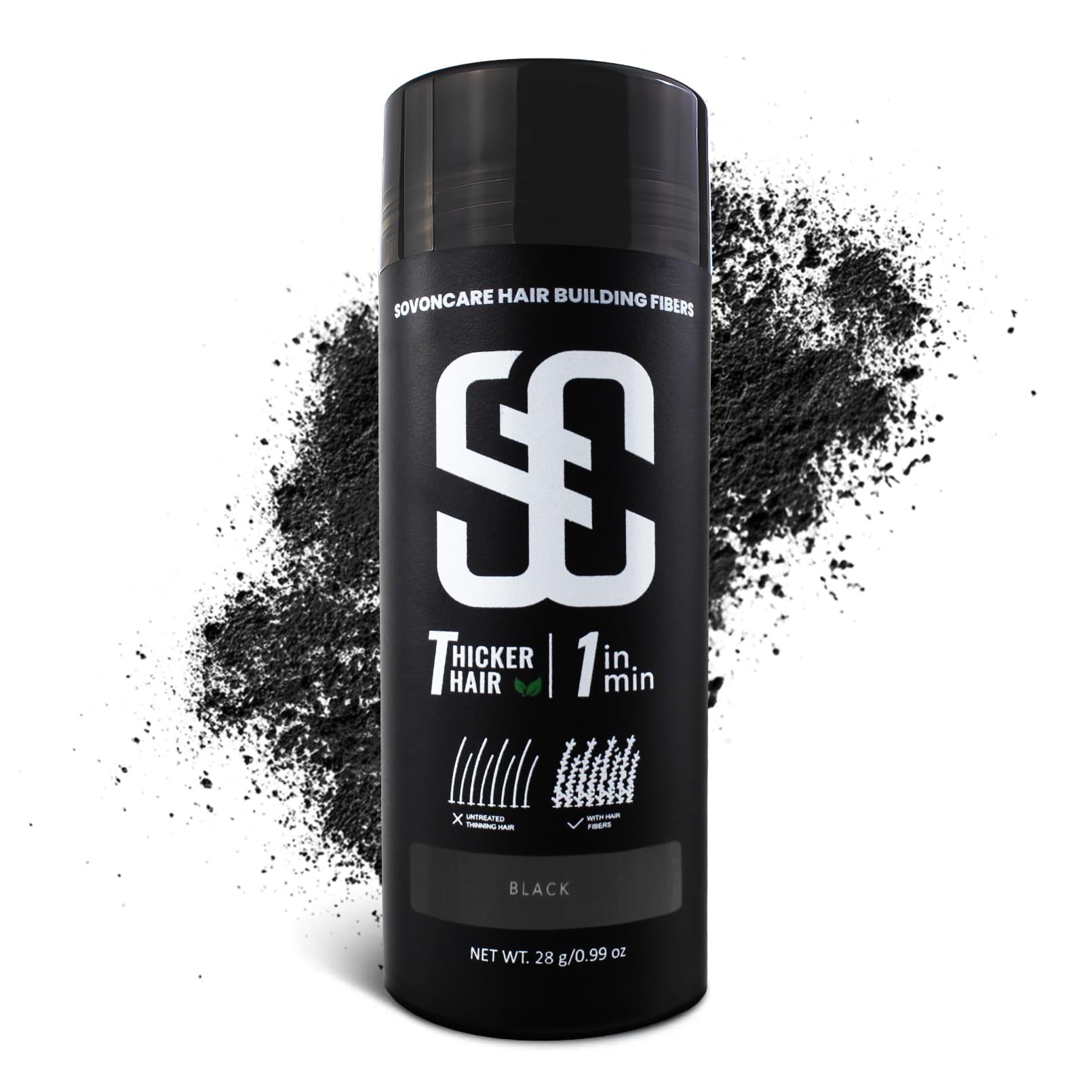 White Smoke SOVONCARE Hair Fibers for Thinning Hair, Black Hair Building Fibers for Bald Spots Undetectable & Natural, Conceals Hair Loss, Fill In Fine Hair Powder Hair Thicker Instantly for Women & Men 28g