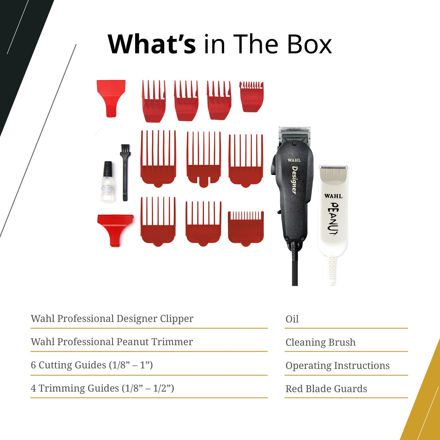 White Smoke Wahl Professional All Star Combo, Corded Designer Clipper & Peanut Trimmer Set, Adjustable Taper Lever, Complete Kit