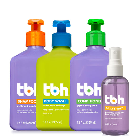 White Smoke TBH Kids & Teen Hair and Body Care Set – Shampoo, Conditioner & Body Wash with Natural Ingredients – Sulfate & Paraben Free – Gentle for All Hair & Skin Types – 3 Pk, 12 oz Each – Plus Free Body Mist