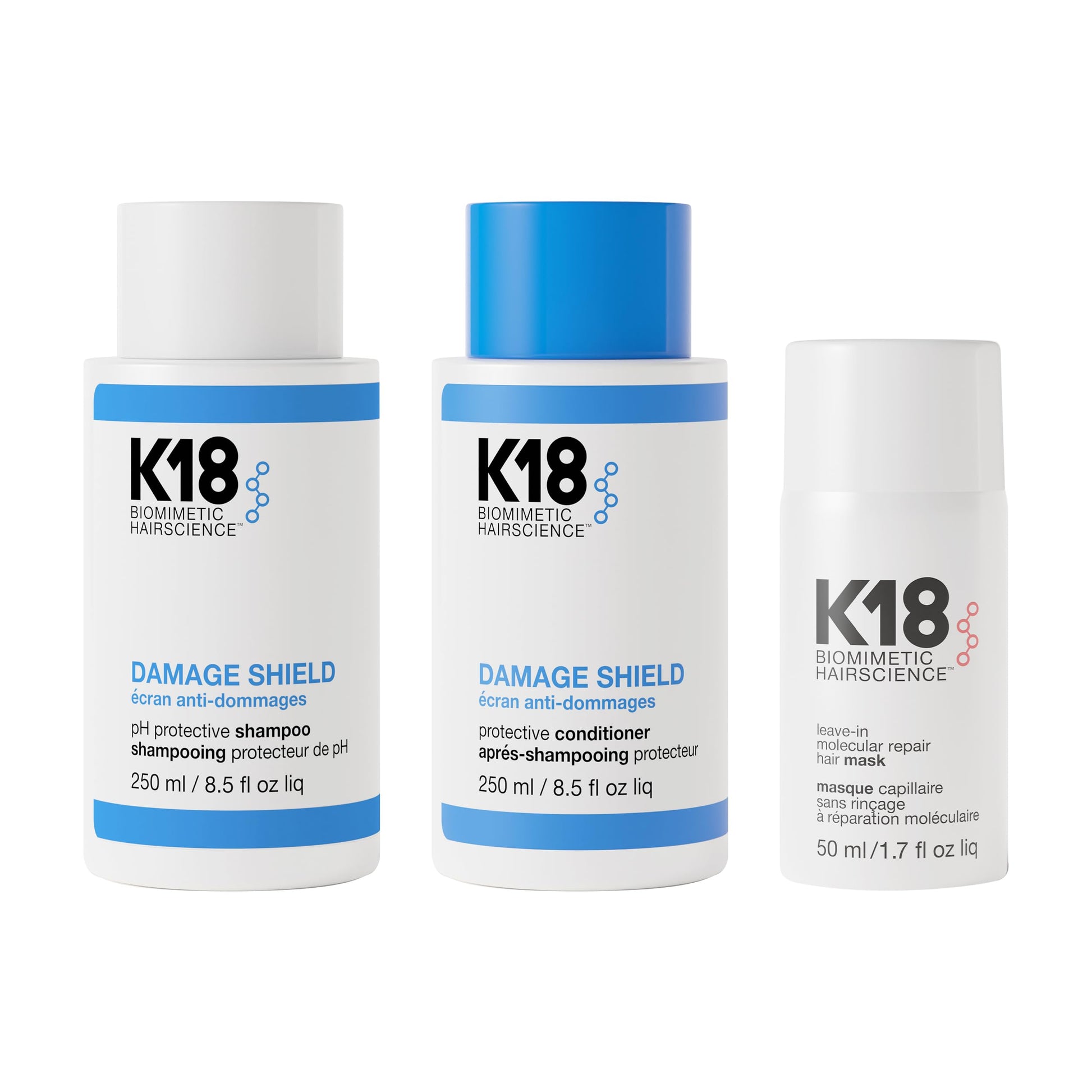 White Smoke K18 Damage Control Trio, Damage Shield Shampoo + Conditioner + 4-Minute Molecular Repair Hair Mask, Lasting Damage Repair, Color-Safe Shampoo