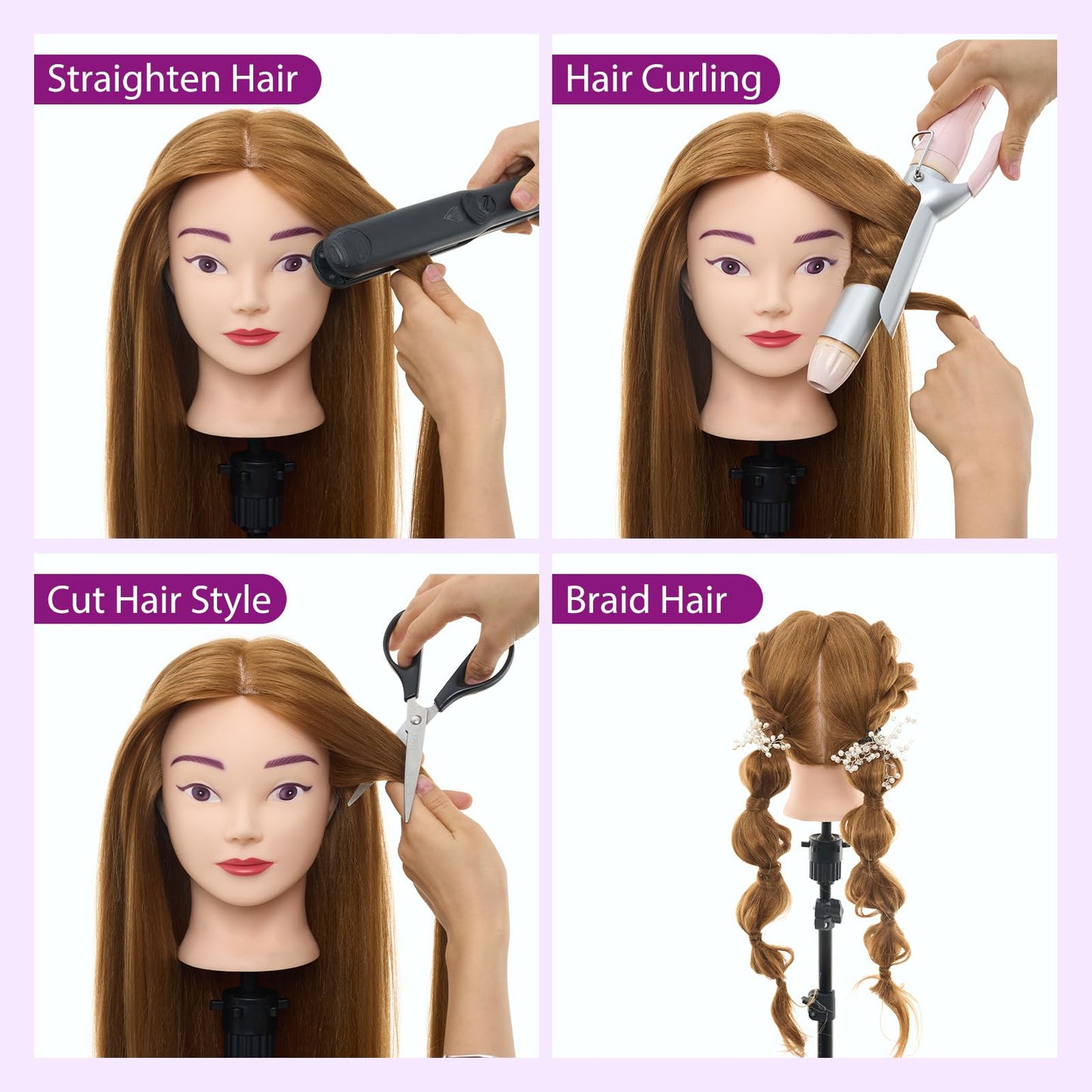White Smoke 28" Mannequin Head with 80% Human Hair - Cosmetology Manikin Doll Head for Hair Styling, Training Practice Braiding Head with Table Clamp,DIY Hair Styling Set Suitable for Hair Extensions #27