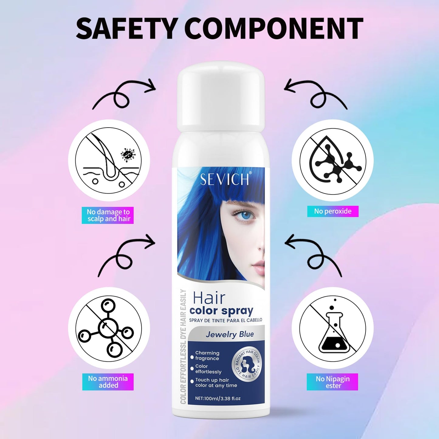 Lavender SEVICH Temporary Hair Color Spray Blue, Instant Hair Color Application, Hair Dye for Men & Women, Natural Looking,Quick Drying, Non-Sticky, Long-Lasting No Fading, 100mL