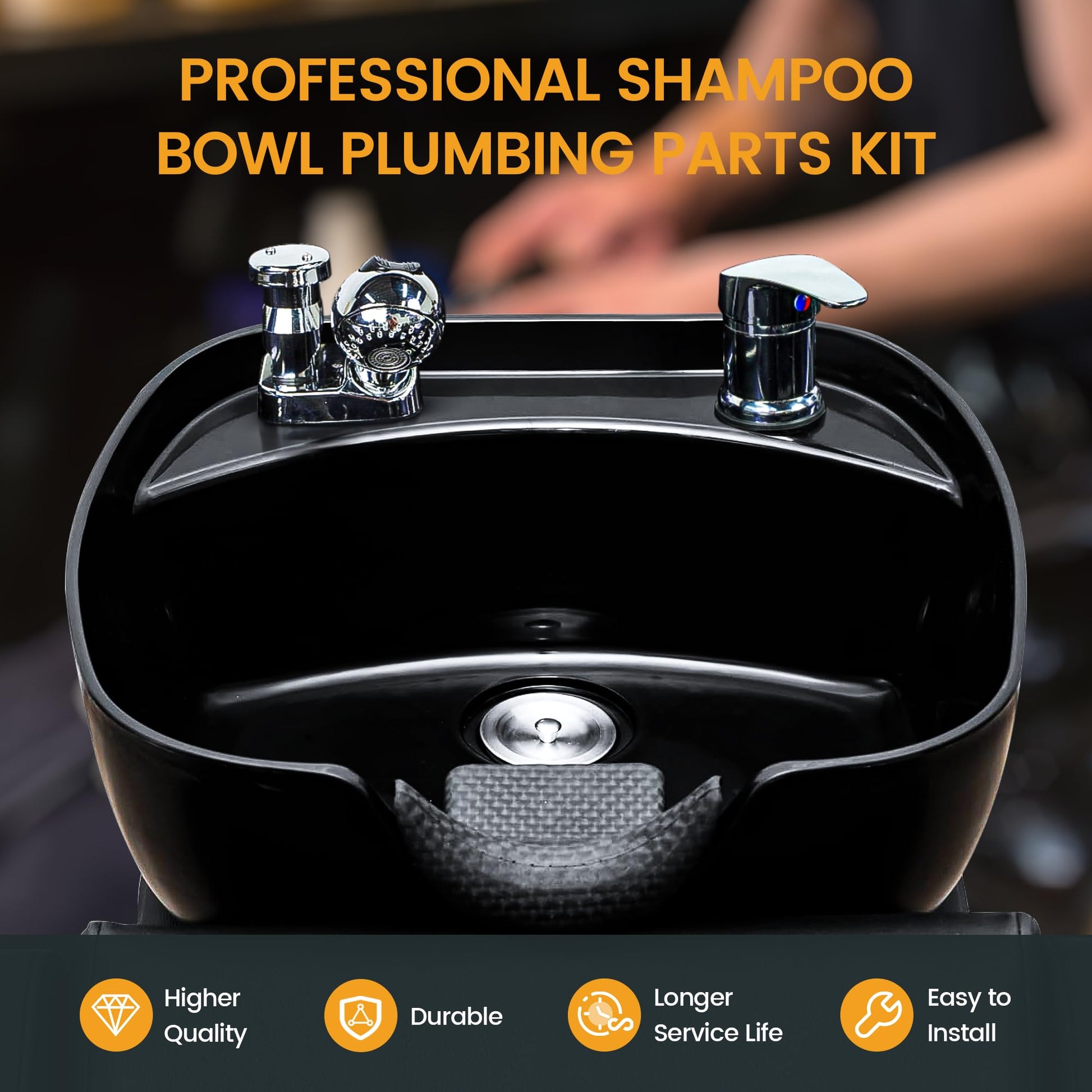 Black Salon Shampoo Bowl Faucet Vacuum Breaker Kit Spa Beauty Salon Shampoo Bowl Sink Hair Salon Bath Accessories Bathroom Hot Cold Faucet Spray Hose Replacement Set for Backwash Barber Chair