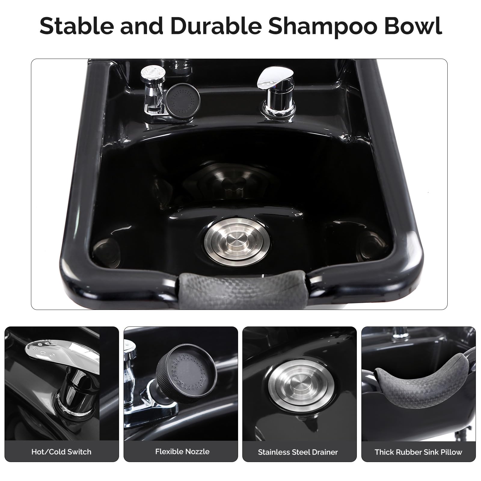White Smoke OmySalon Shampoo Bowl with Cabinet, Salon Wet Station with Sprayer Faucet Shampoo Cabinetry, Portable Hair Wash Sink for Beauty Spa Barber
