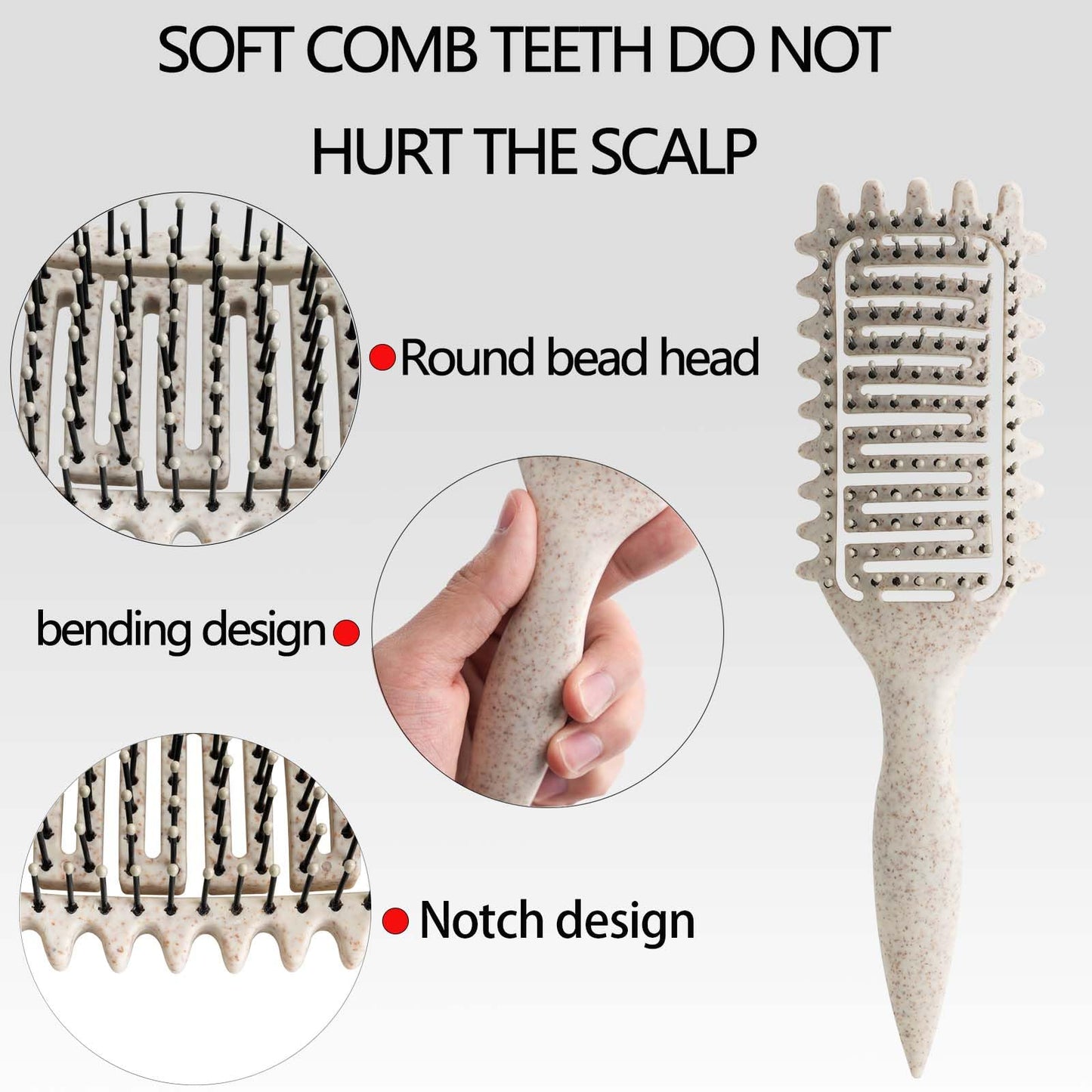White Smoke Curl Defining Brush for Curly Hair, Vented Detangling Hair Brush for Wet and Dry Styling, Curved Brush for Shaping and Smoothing Curl Clumps, Lightweight Hair Brush （Beige）