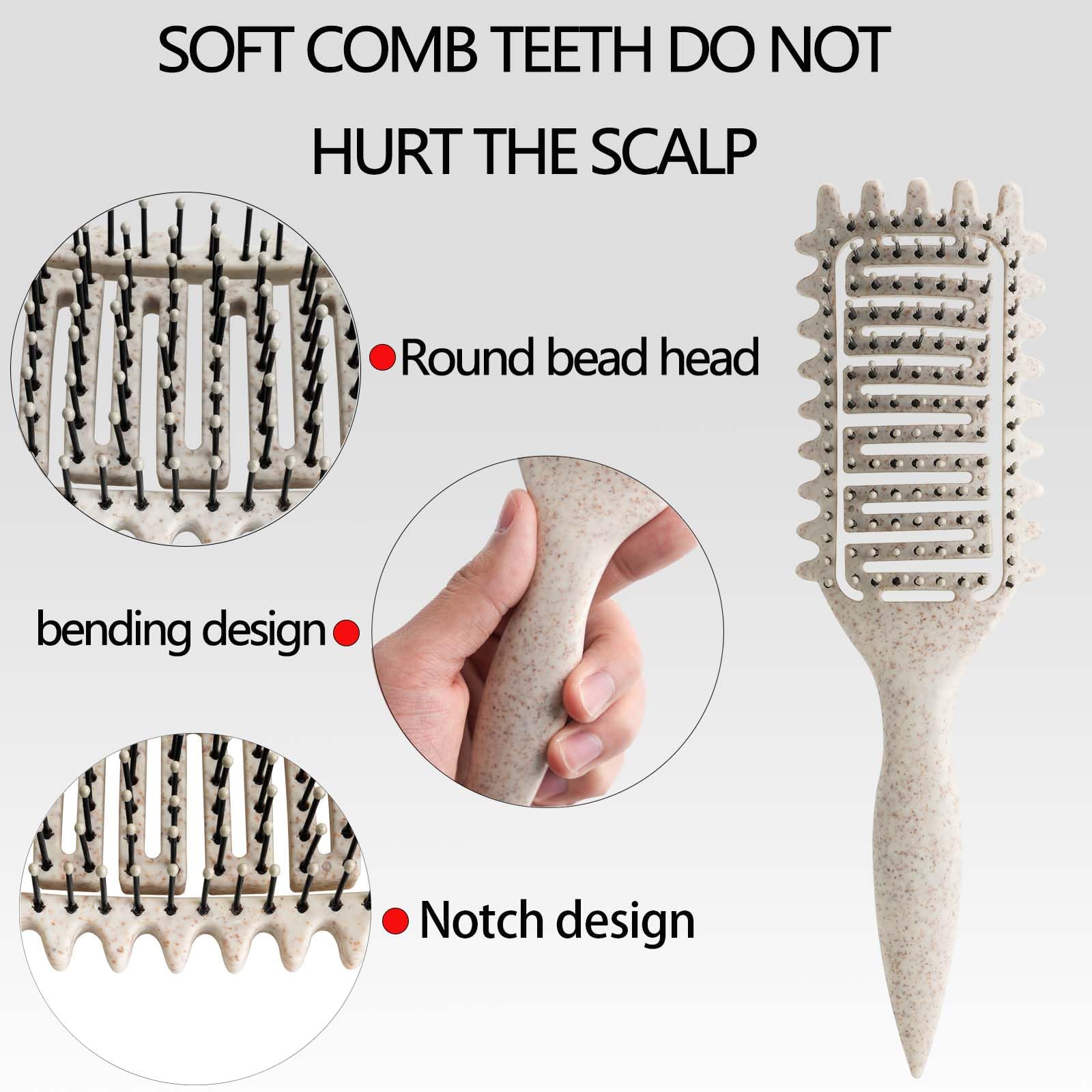 White Smoke Curl Defining Brush for Curly Hair, Vented Detangling Hair Brush for Wet and Dry Styling, Curved Brush for Shaping and Smoothing Curl Clumps, Lightweight Hair Brush （Beige）