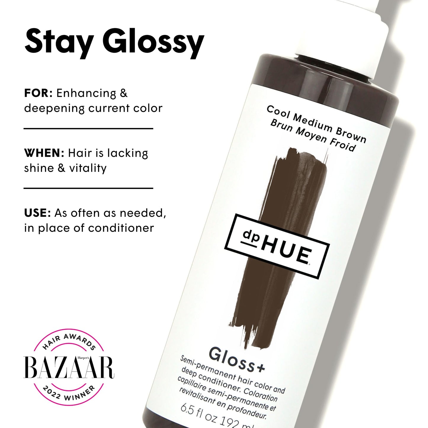 White Smoke dpHUE Gloss+, Cool Medium Brown - Boosts Fading & Faded Hair Color - 8-12 Applications per Bottle - Lasts Up to 8 Washes