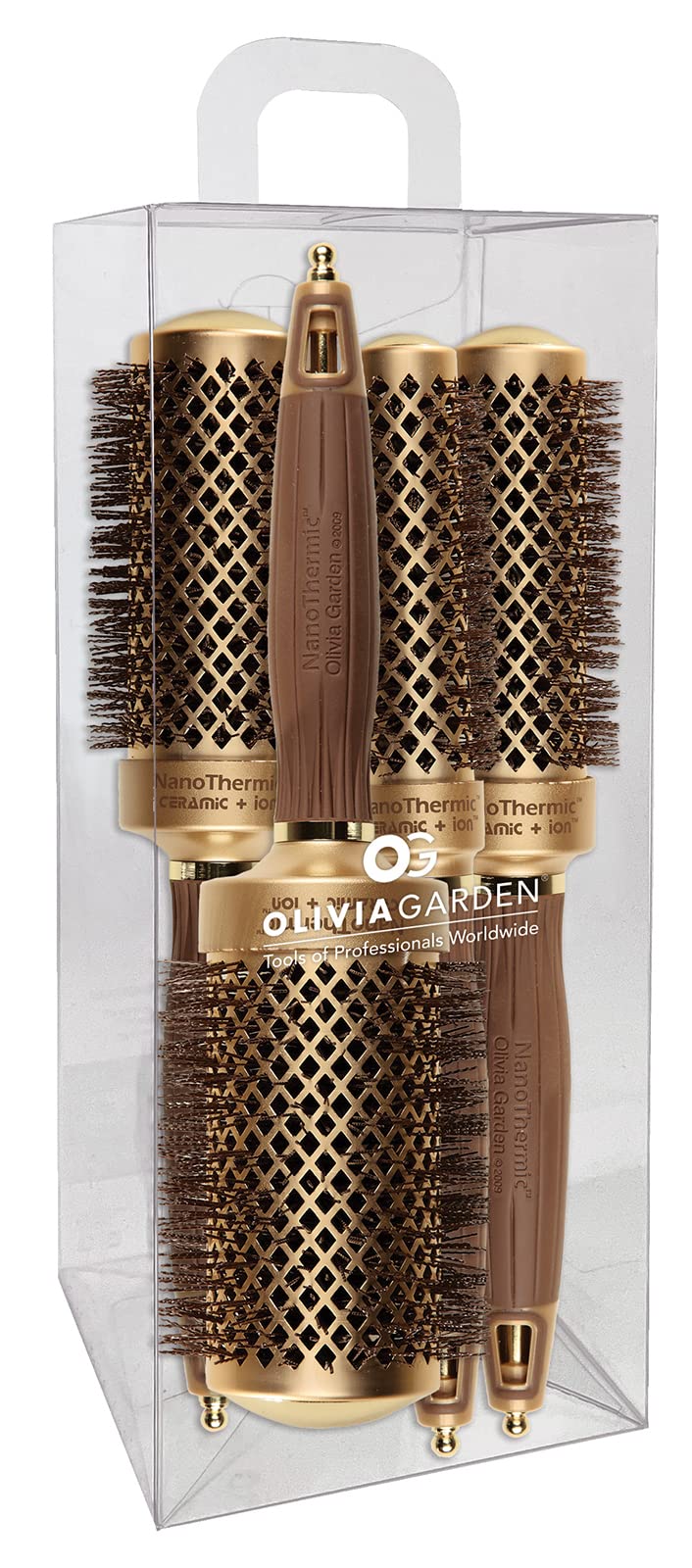 White Smoke Olivia Garden NanoThermic Ceramic + Ion Round Thermal Hair Brush - Not Electrical - Professional Blowout Brush for Normal to Thick Hair, 85-39TF-P2QB 4 Piece