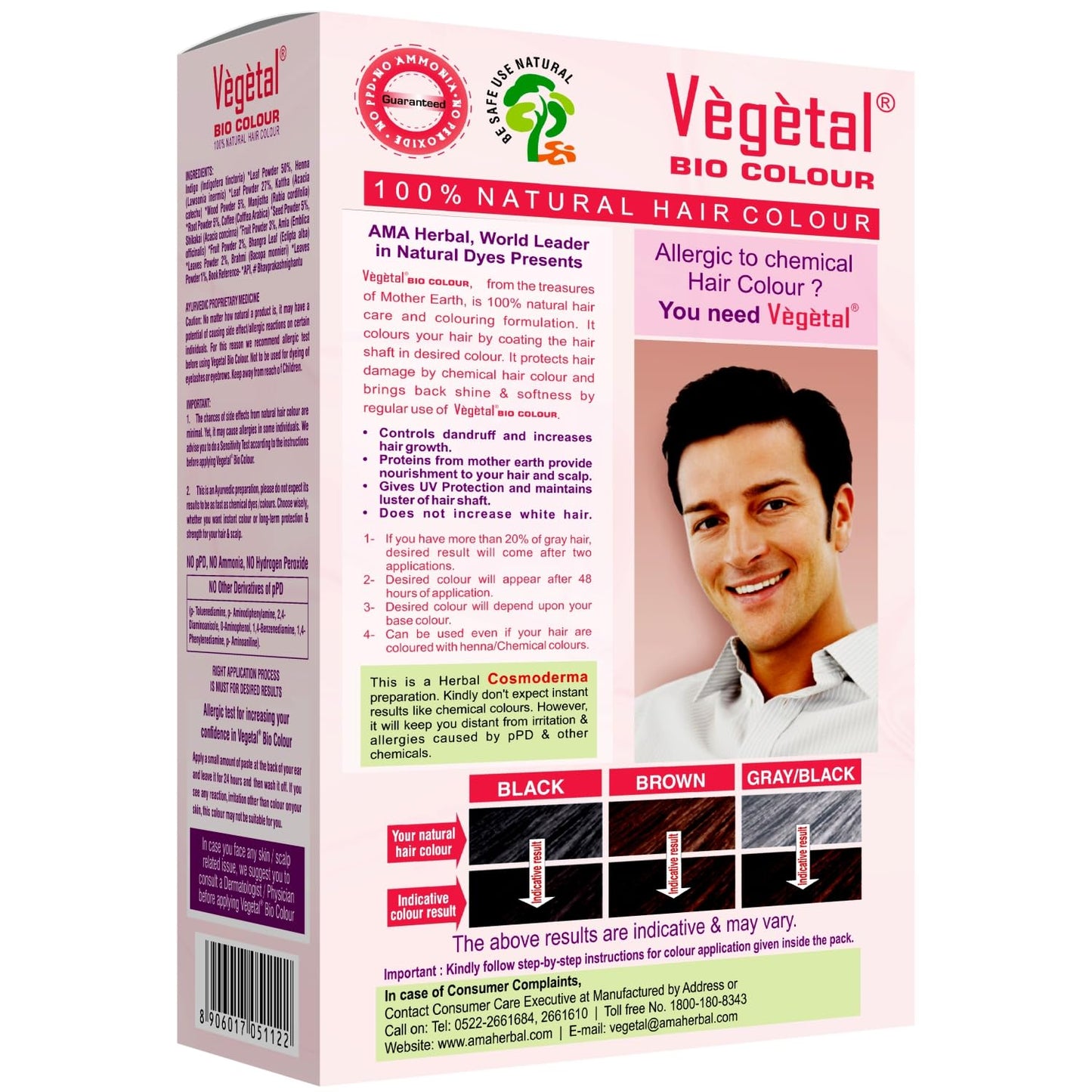 Misty Rose Vegetal Bio Colour Dark Brown 150g, 100% Herbal and Organic Hair Color, Ammonia-Free, PPD-Free, Semi-Permanent Dye for Men and Women, Protects UV and Maintains Luster, Complete Kit Included