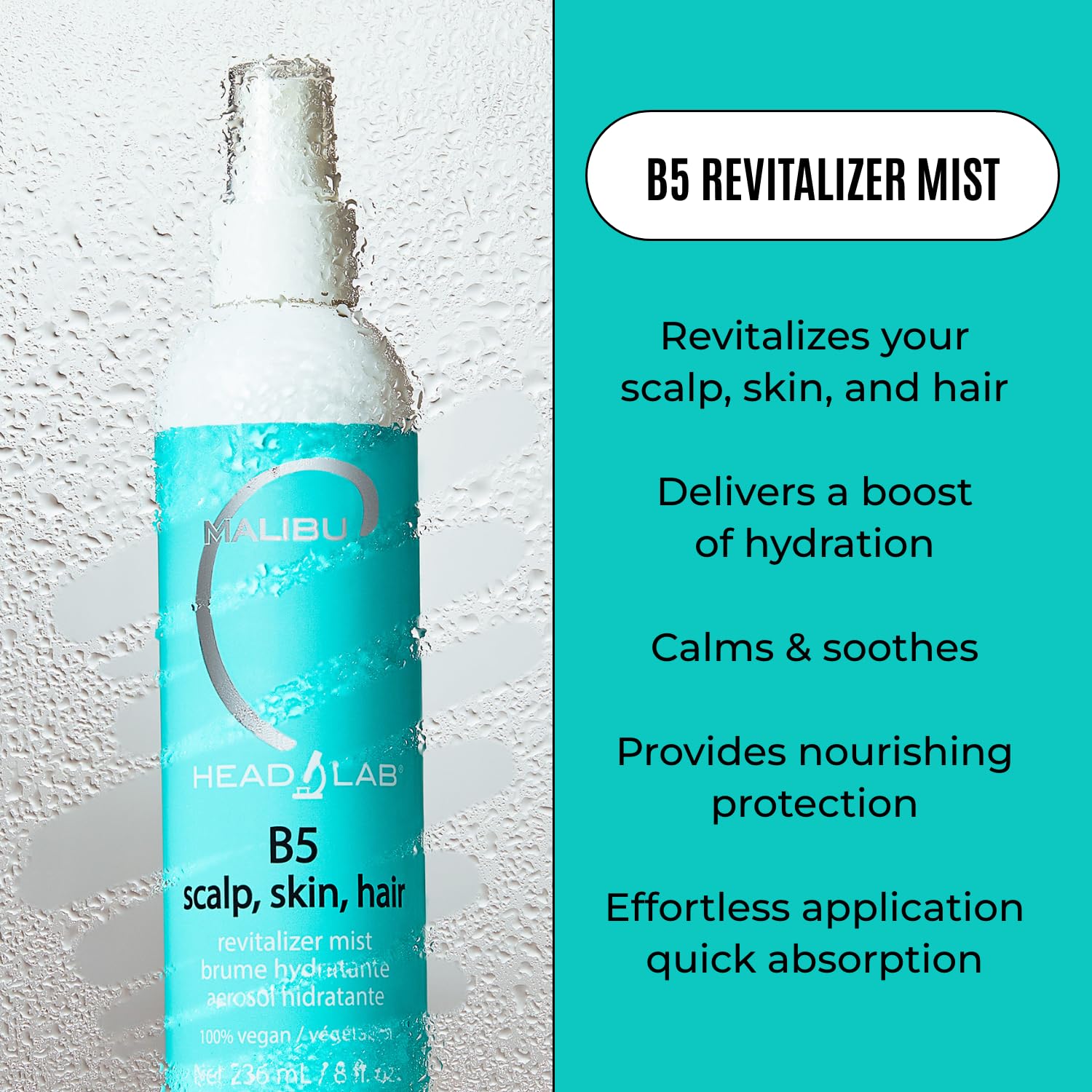 Lavender Malibu C Vitamin B5 Scalp, Skin and Hair Revitalizer Mist - Multi-Use Hydrating Mist Enriched with Allantoin to Help Soothe Skin, Restore Moisture and Improve Scalp Protection (8 oz)