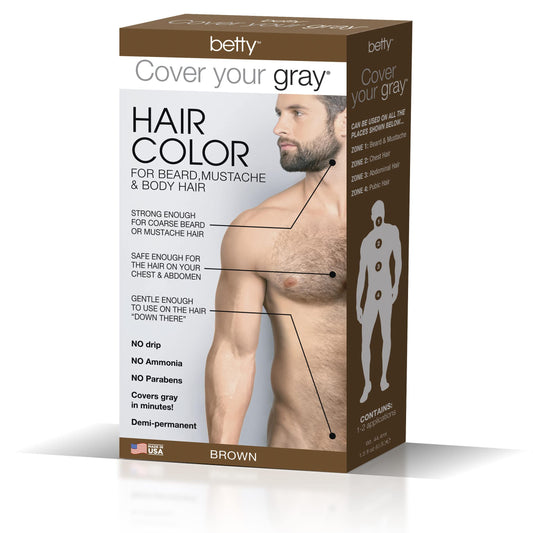 White Smoke Betty Cover Your Gray Mens Hair Color for Beard, Mustache & Body Hair - Brown