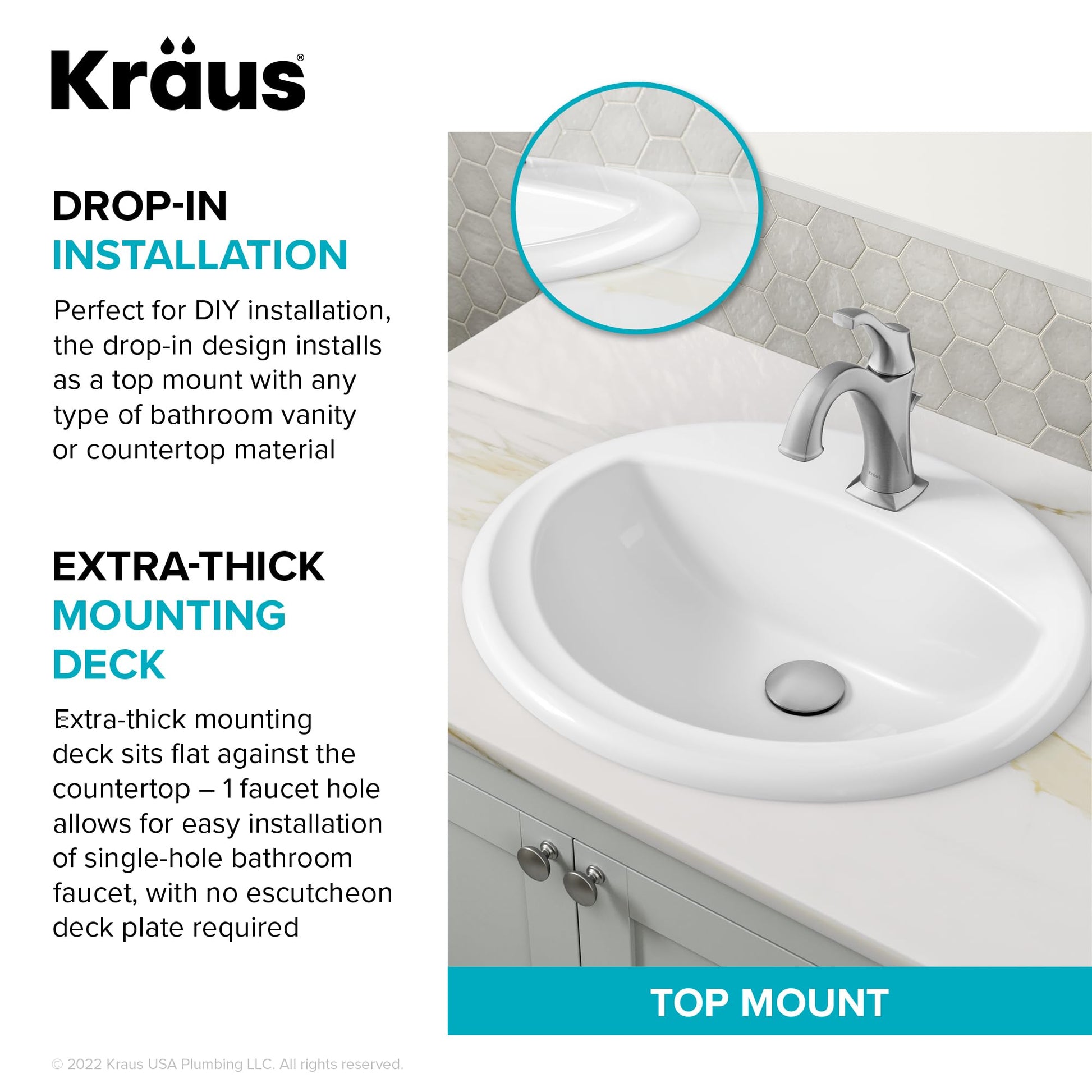 White Smoke KRAUS Elavo 20.5 in. Oval Porcelain Ceramic Self-Rimming Drop In Bathroom Sink in White with Overflow Drain, KCT-100