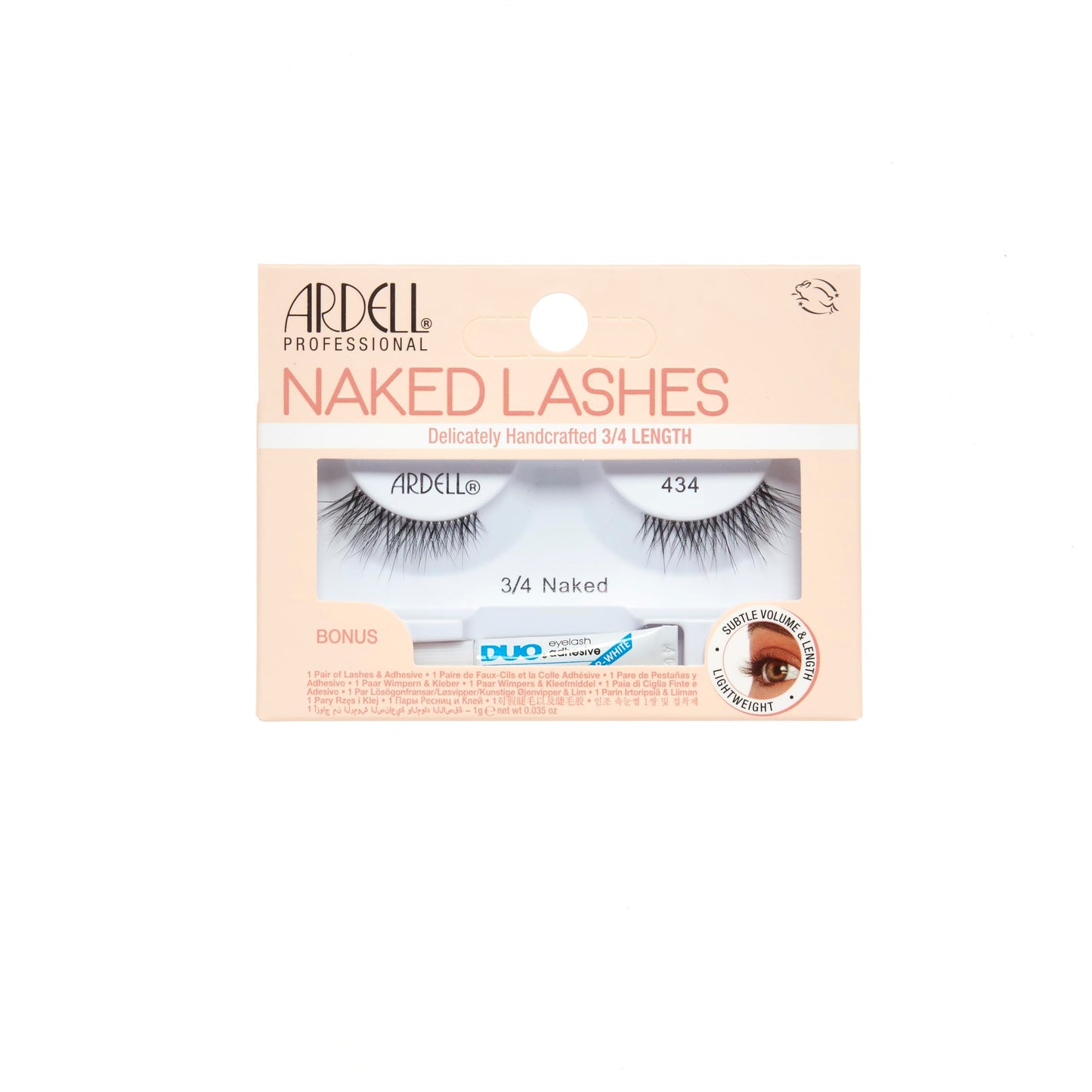 White Smoke Ardell Naked Lashes 434 – 3/4 Length False Eyelashes Subtle Volume & Length, Natural Look Strip Lashes, Includes Duo Lash Glue 1g, 2 Packs