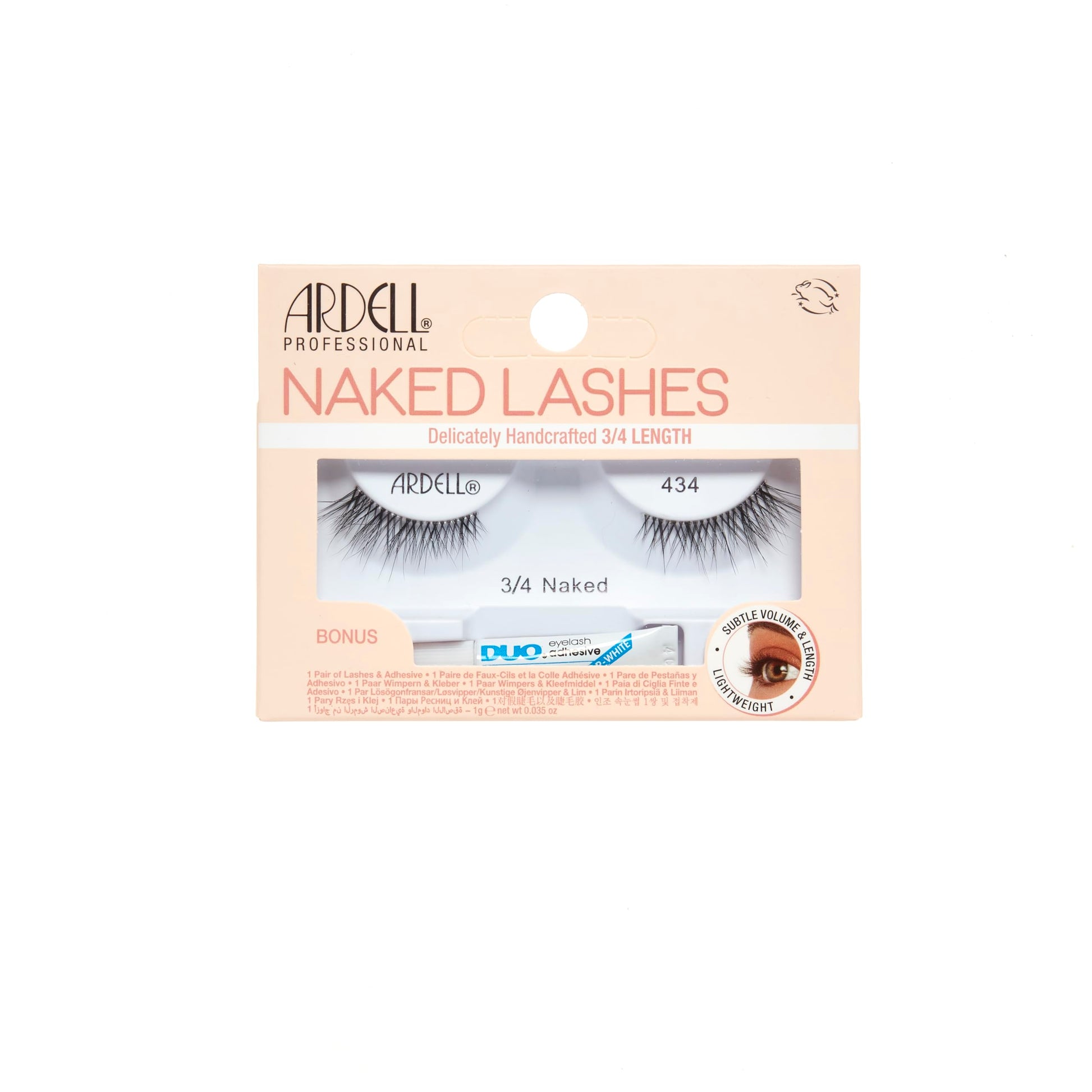 White Smoke Ardell Naked Lashes 434 – 3/4 Length False Eyelashes Subtle Volume & Length, Natural Look Strip Lashes, Includes Duo Lash Glue 1g, 2 Packs