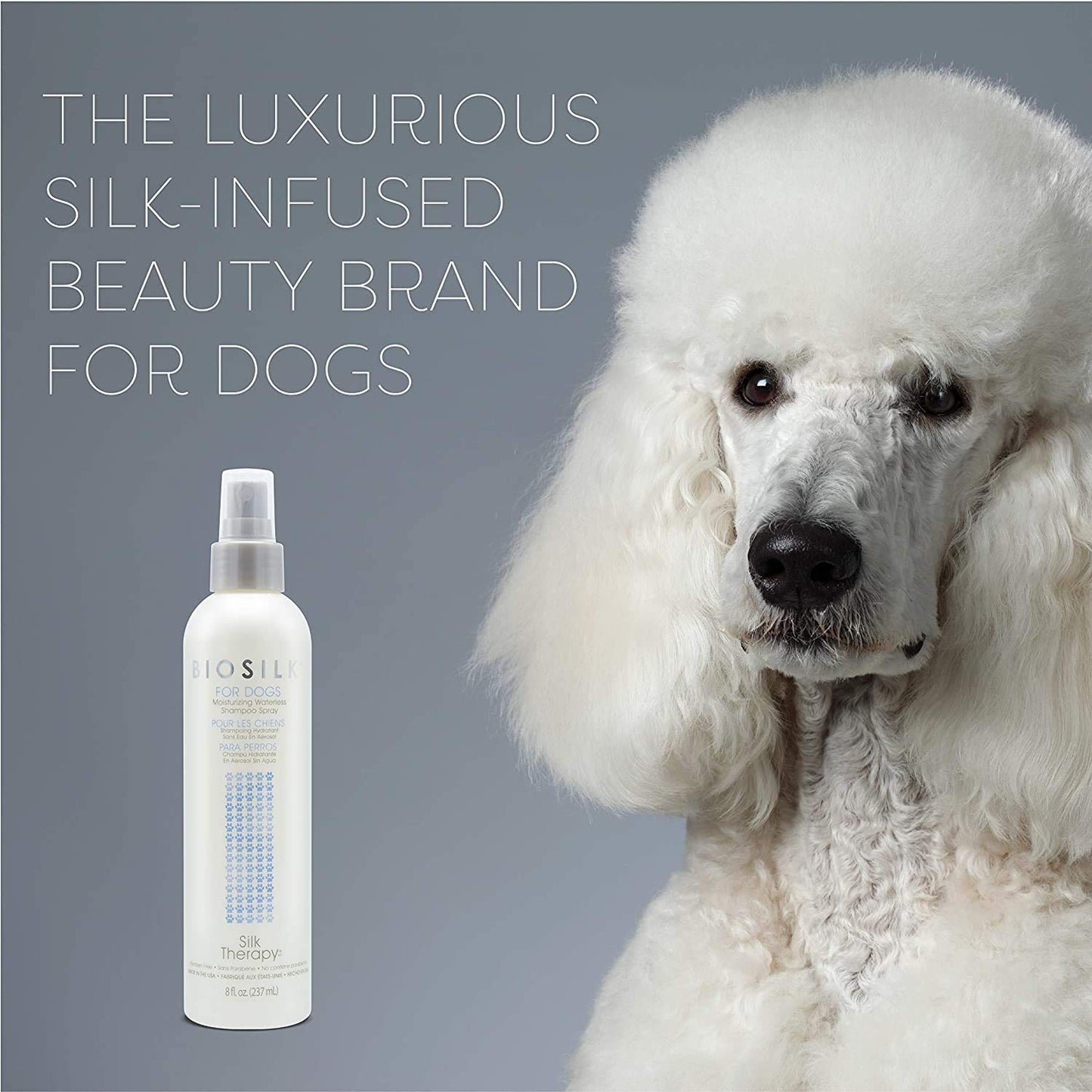 Slate Gray BioSilk for Dogs Silk Therapy Deep Moisture Waterless Shampoo Spray, No Rinse Between-Bath Dog Grooming Spray, Sulfate and Paraben Free, pH Balanced, Made in USA, 8 Fl Oz - 2 Pack