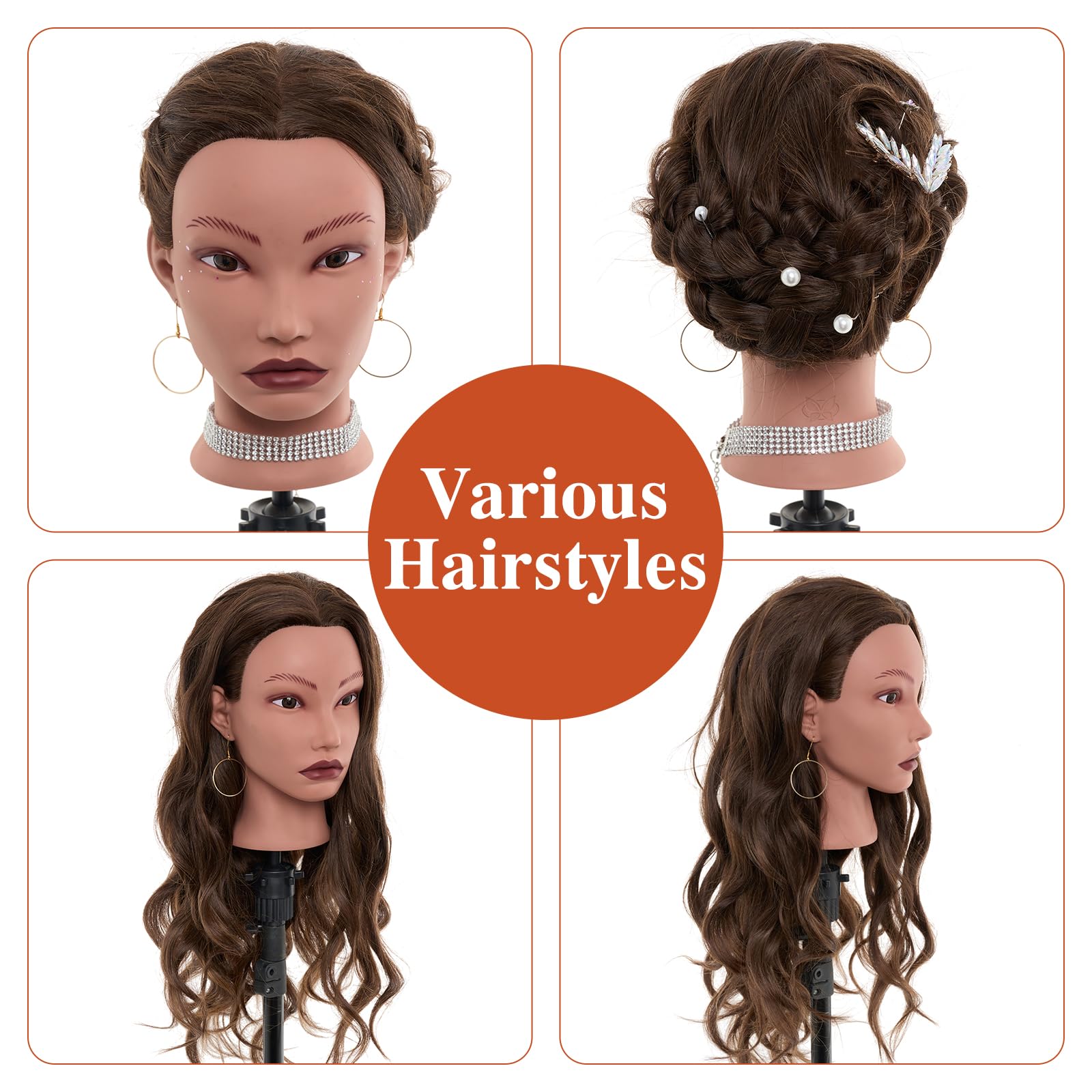 White Smoke 20" Mannequin Head Human Hair,100% Real Hair Mannequin Head,Cosmetology Human Hair Mannequin Doll Head for Hair Styling,Practice Braiding Styling Head with Table Clamp Suitable for Hair Extensions