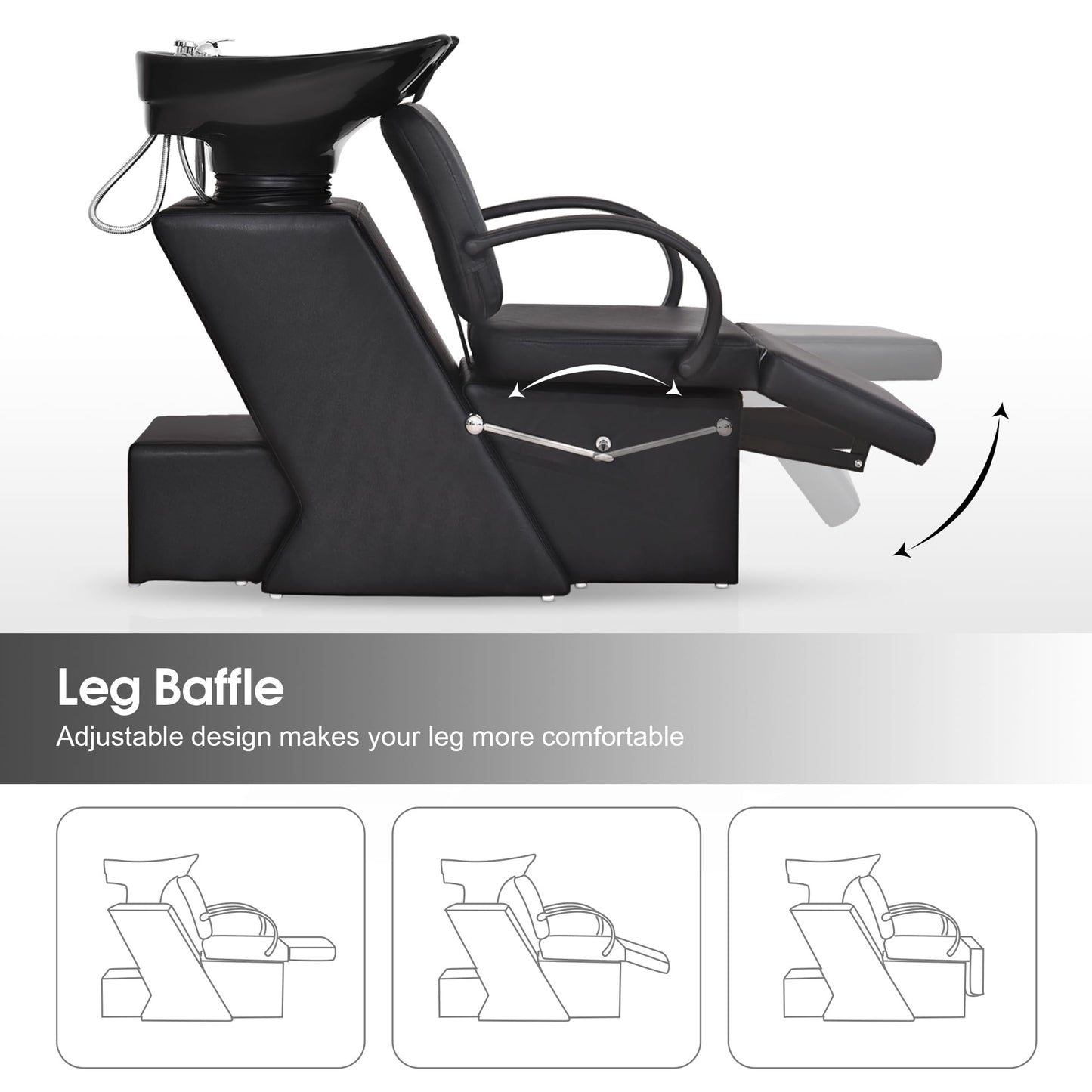 White Smoke BarberPub Ceramic Bowl Shampoo Chair, Adjustable Backwash Sink, Hair Stylist Barber Chairs for Salon Beauty Spa Tattoo Unit Station 9051