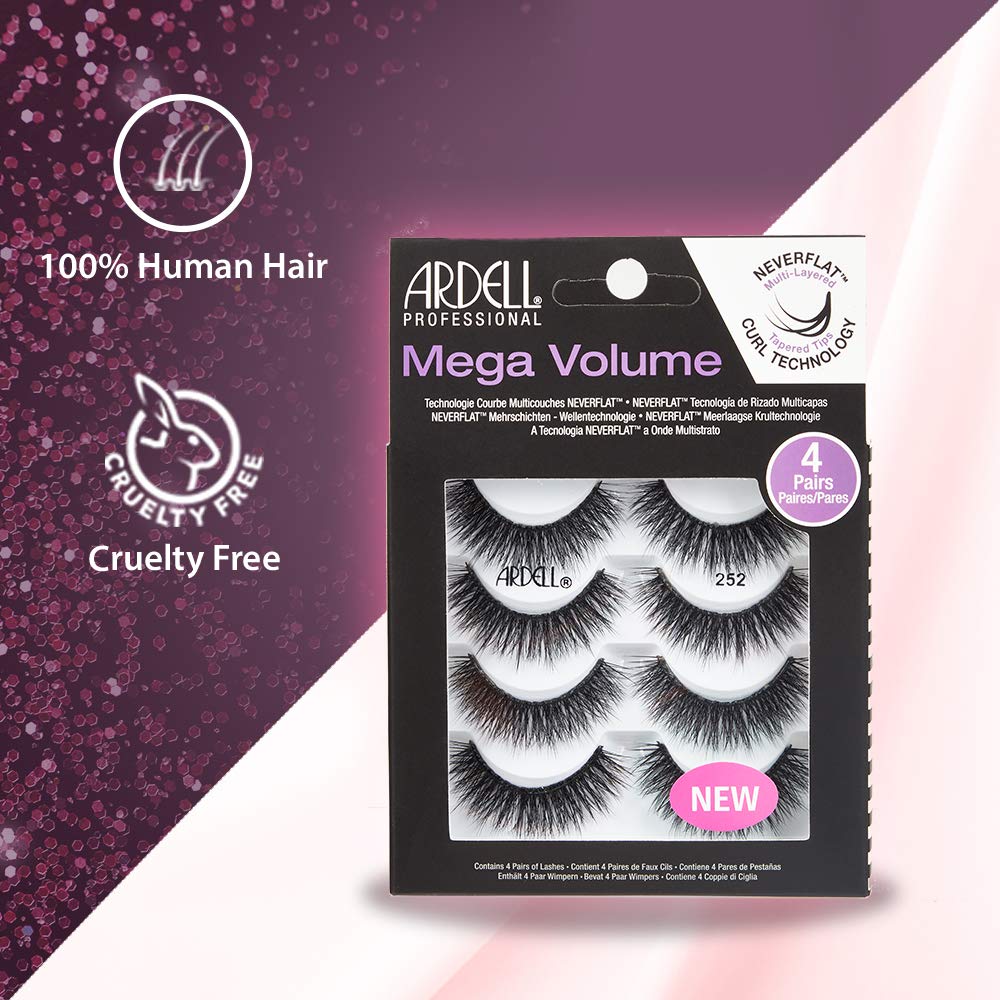White Smoke Ardell Natural Look Mega Volume, 252 - Full Volume, Long-Lasting Fake Lashes for Flawless Look, 4 Pairs