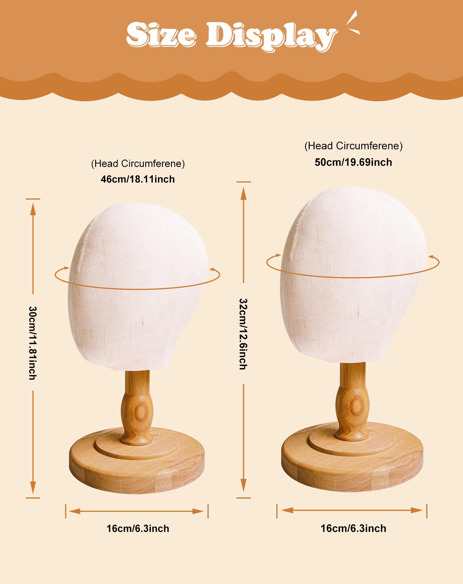 Antique White CHADWICK UnPinnable Baby Mannequin Head - Wig Stand for Kids, Plastic Model for Hats, Wigs, Glasses, Scarves Display - Baby Girl Children Hat Stand, Canvas Block Manikin for Home, Salon (47cm)