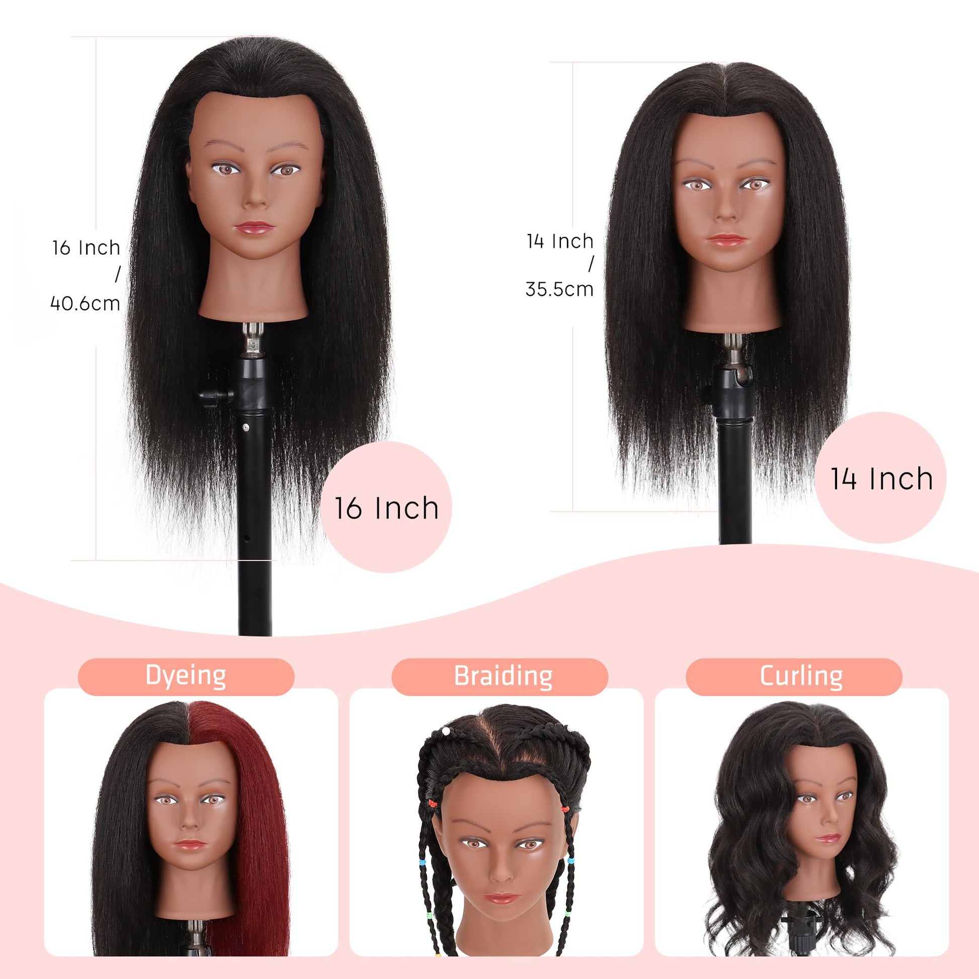 White Smoke Mannequin Head 100% Real Human Hair 16", Mannequin Head Human Hair Cosmetology Doll Head for Hair Styling, Manikin Head for Braiding With Clamp Holder