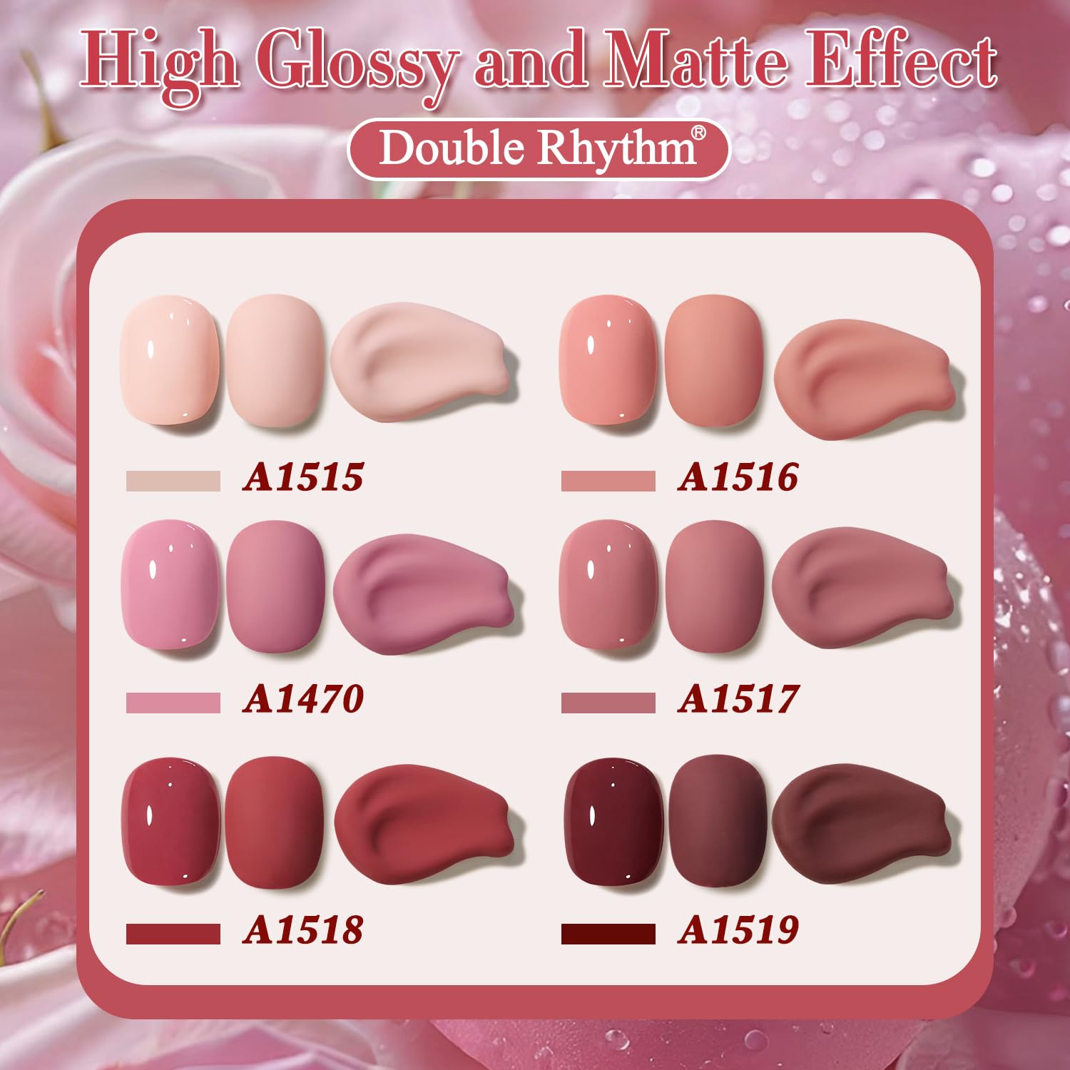 Misty Rose Double Rhythm 6 Pcs 15 ML Gel Polish Set Same Color Same Bottle Soak Off Gel Polish Kit Nail Art Manicure Salon DIY at Home for Women (Burgundy Red Nude Pink Purple Beige-T6-3)