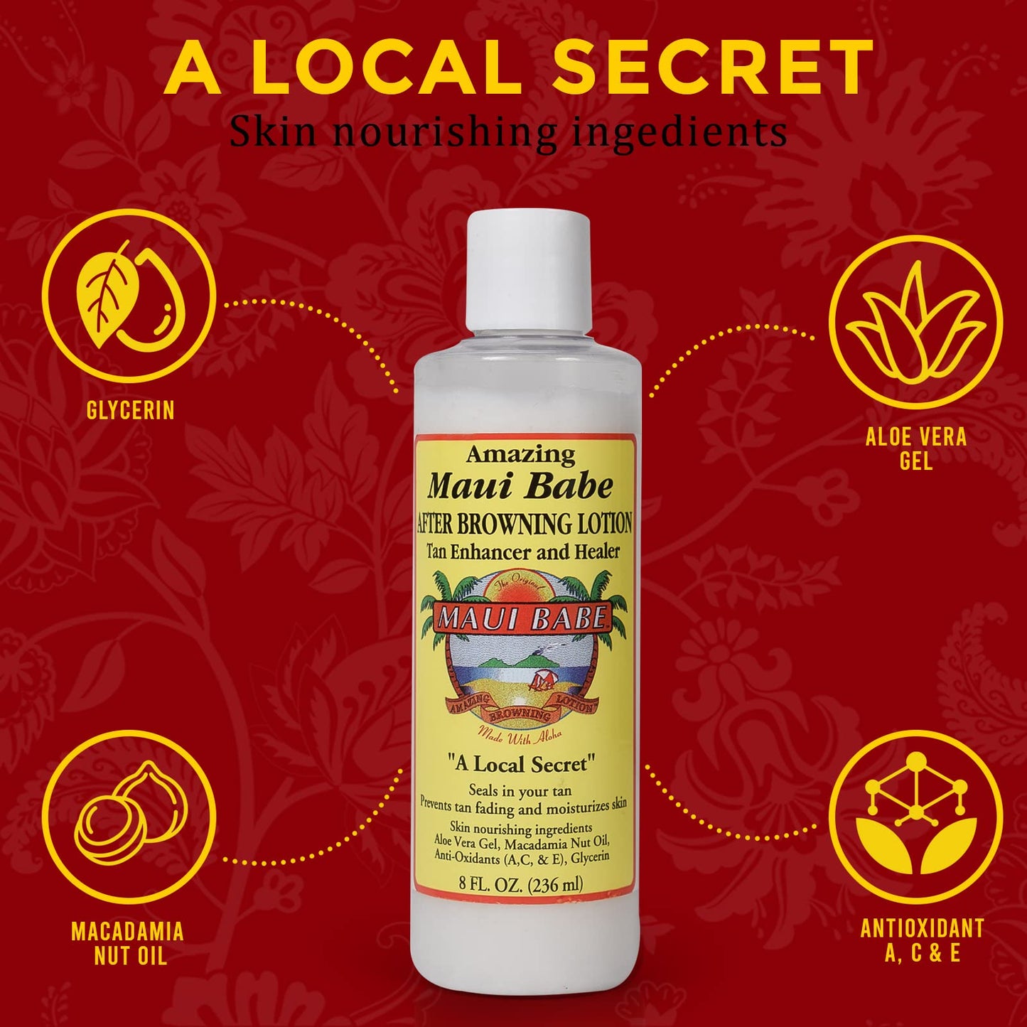 Dark Red Maui Babe After Browning Lotion, Tan Enhancer & Healer - After Sun Tan Extender Body Lotion To Prevent Tan Fading- Natural Moisturizing & Healing After Sun Care Cream- Made In USA, 8 Ounces