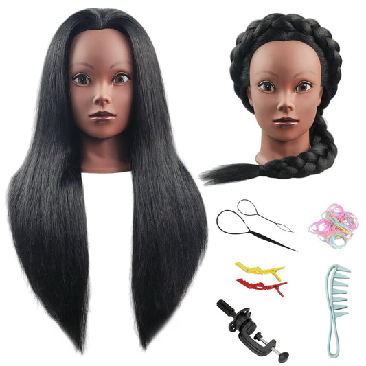 White Smoke Czrleaty Yaki Hair Mannequin Head for Braiding, Black Mannequin Head with Hair - 21" Training Doll Head for Kids Hair Styling or Braiding Practice