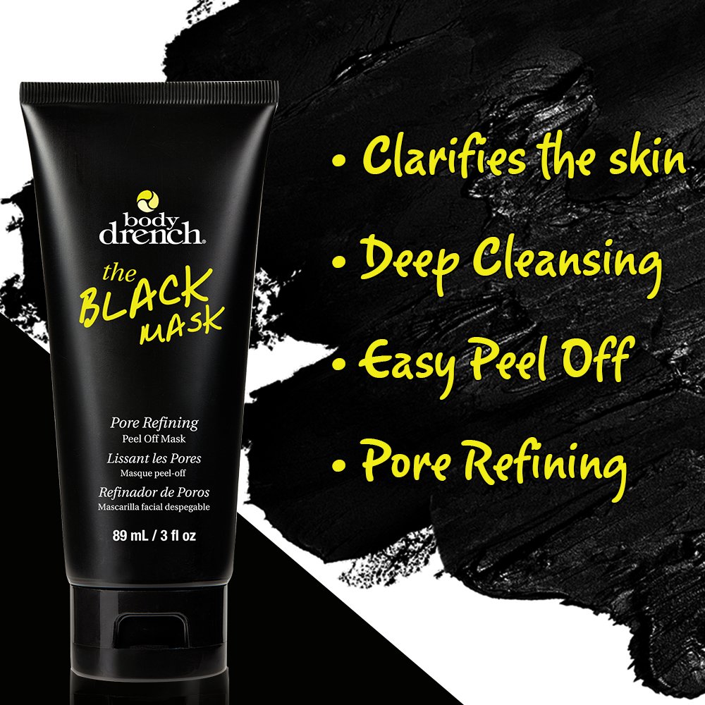 Black Body Drench The Black Mask - Charcoal Face Mask Peel-Off, Blackhead Remover Mask for Face, Deep Pore Cleansing & Blackhead Removal, 2 Pack