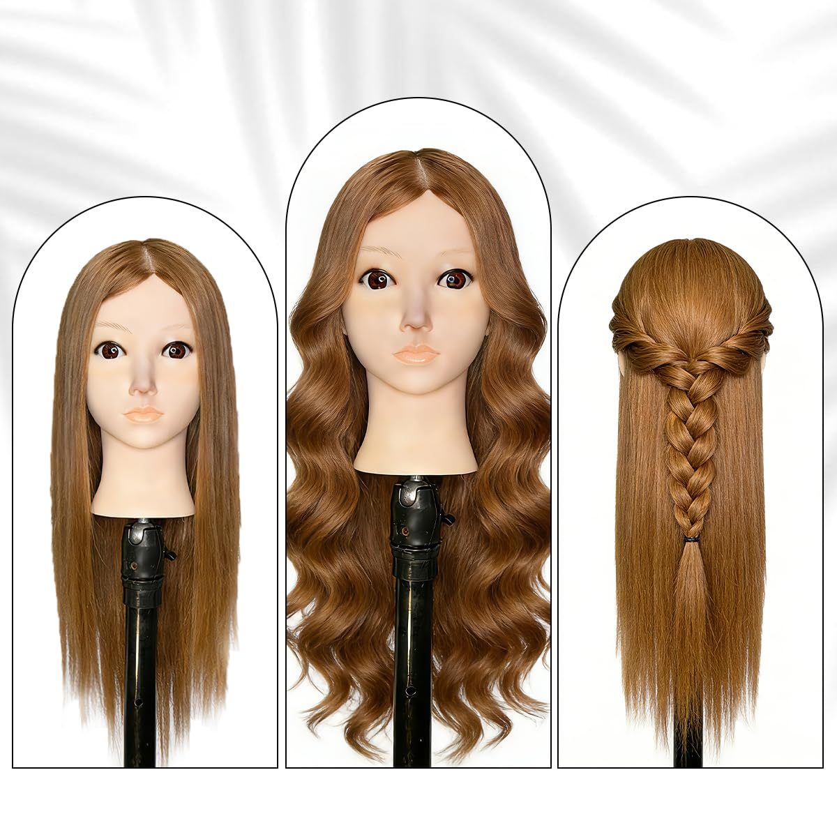 White Smoke Mannequin Head Human Hair For Braiding，Straight 22Inch Doll Head for Cosmetology & Hairdresser with Stand (Golden)