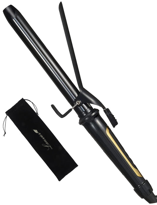 White Smoke Lanvier 1 Inch Extra Long Hair Curling Iron with Ceramic Tourmaline Barrel, Professional Hair Curler up to 450°F with Dual Voltage for Worldwild Use, Hair Waving Style Tool for Girls&Women–Black