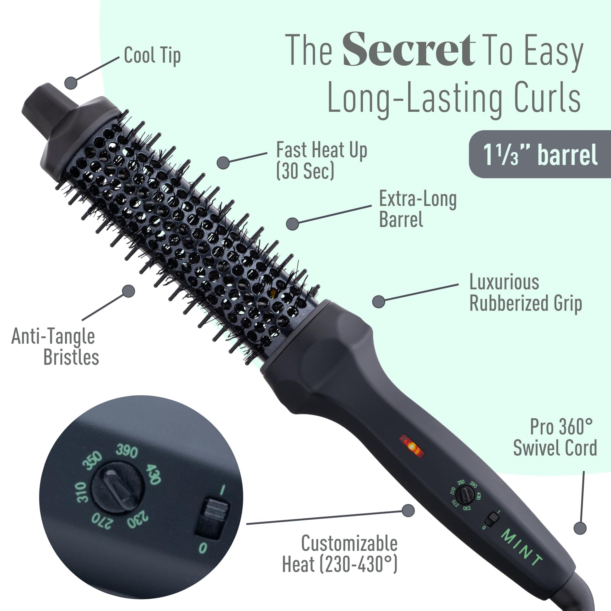 White Smoke MINT Thermal Curling Brushes (1.33 Inch)
