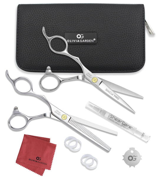 White Smoke Olivia Garden SilkCutPro LEFT HANDED Shear and Thinner Zipper case deal (5.75" LEFT HANDED contains: SKP-575LH, SKP-T635LH)