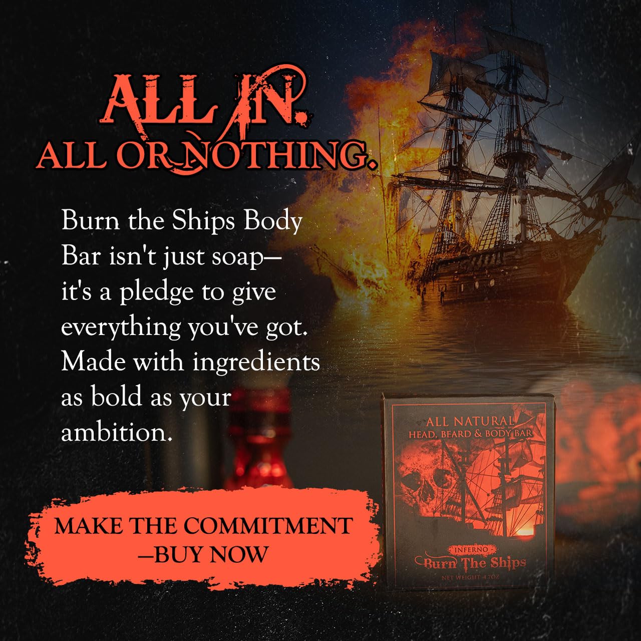 Black Burn The Ships Men's Soap Bar – 4.7oz Natural with Essential Oils for Body, Face, Beard, Mustache & Scalp | Exfoliating Shower Bar | Grooming Soap for Men | Artisan Sope
