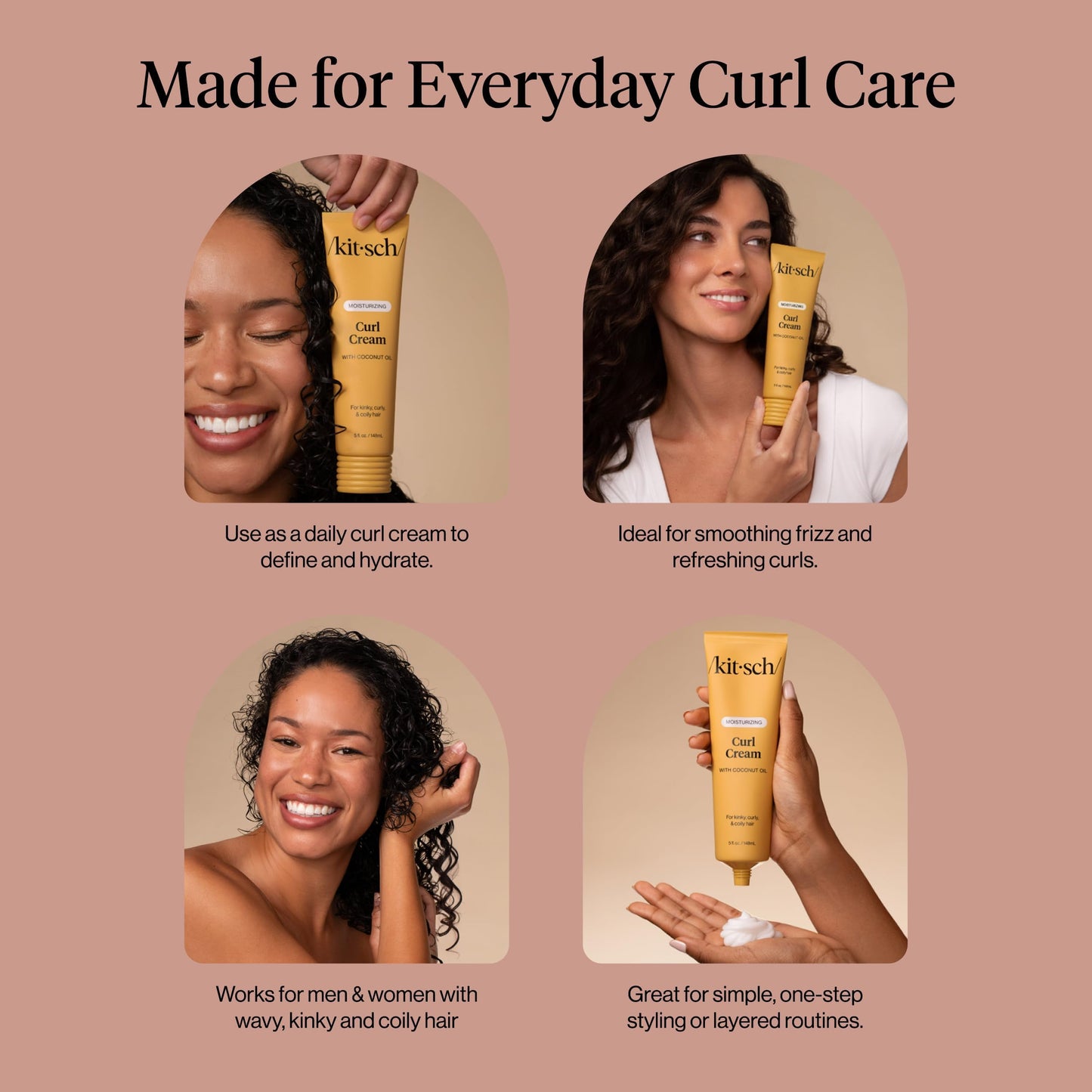 Rosy Brown Kitsch Moisturizing Curl Cream for Curly Hair – Lightweight Curly Hair Products for Men & Women | Defines Curls, Controls Frizz & Boosts Shine | Hydrating Curling Cream - Ideal Gifts for Women