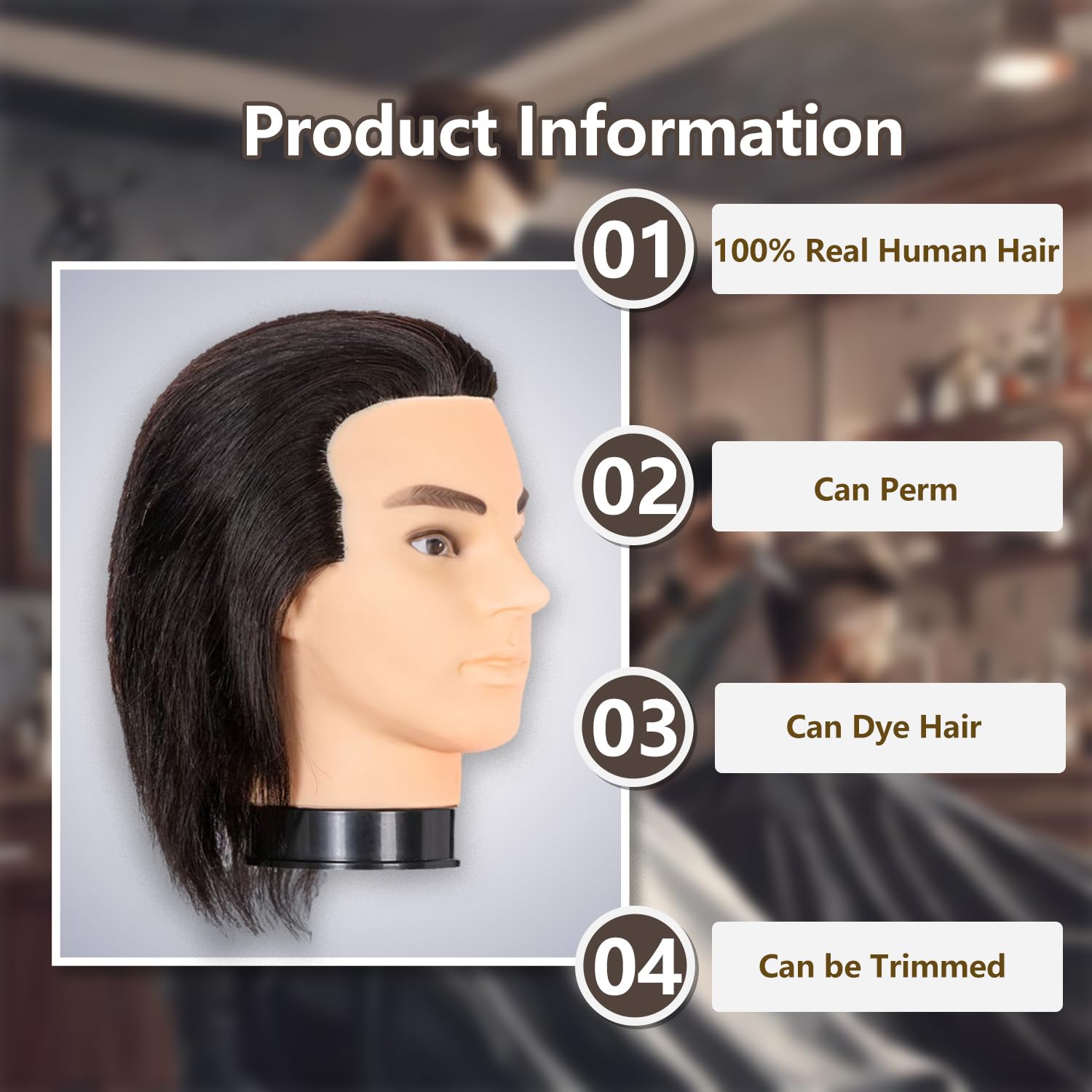 Dark Slate Gray Male Mannequin Head with Beard 100% Real Human Hair Haircut Training Head for Cosmetology Manikin Head Doll Head with Stand Practice Cutting Styling,Barber Shop,Cosmetology School