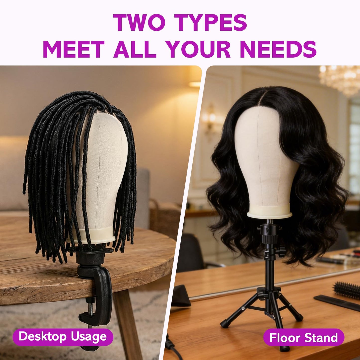 Black Wig Stand - Wig Stand with Head Canvas Wig Head Mannequin Head for Heavy Wigs, Wig Head Stand Manikin Head Wig Head for Wigs Making Display Styling(Wig not included), Wig Stand Tripod Height Adjustable