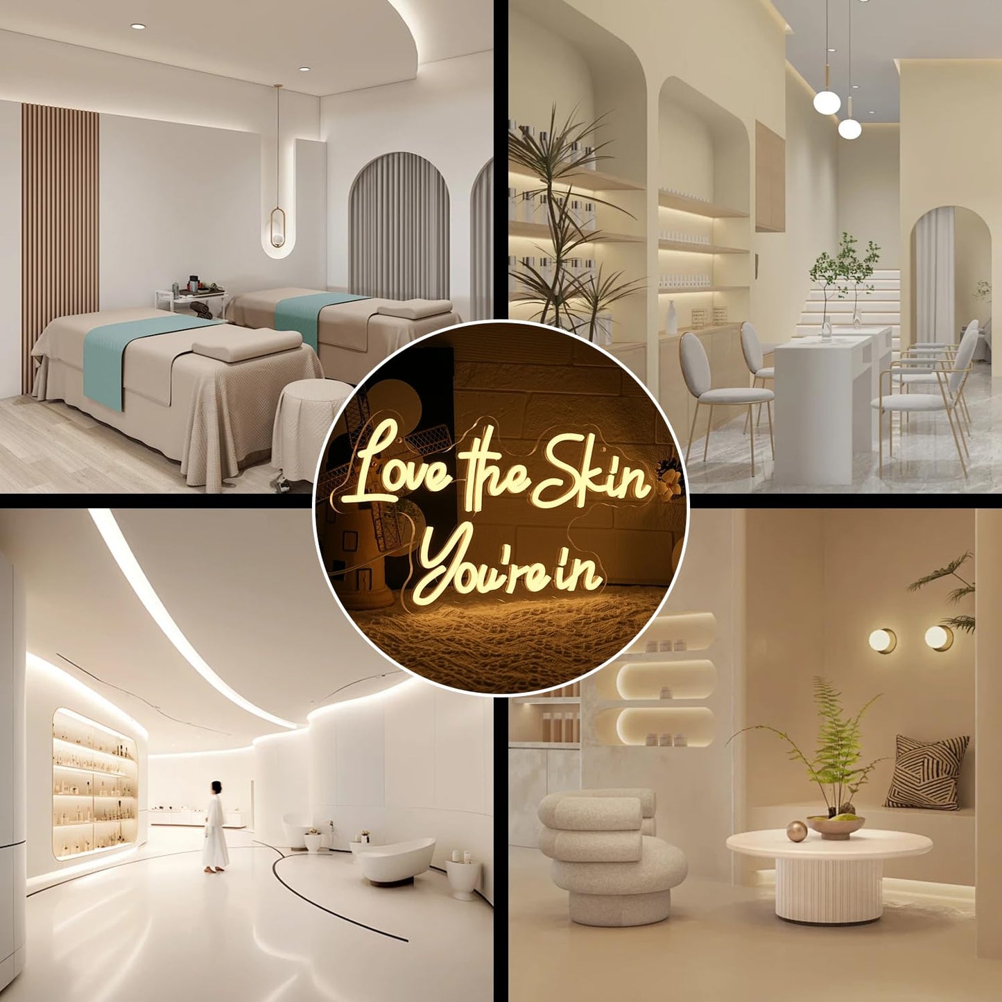 Dark Gray Gyaksjm ''Love the Skin You're in'' Neon Sign Facial Spa Neon Light for Wall Decor Warm White Letters Neon Lights Beauty Salon Sign for Business Skin Care Salon Beauty Shop Decorations