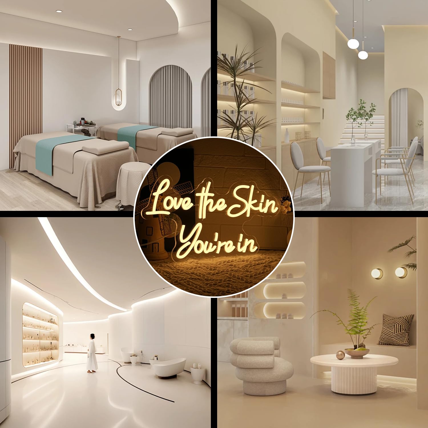 Dark Gray Gyaksjm ''Love the Skin You're in'' Neon Sign Facial Spa Neon Light for Wall Decor Warm White Letters Neon Lights Beauty Salon Sign for Business Skin Care Salon Beauty Shop Decorations