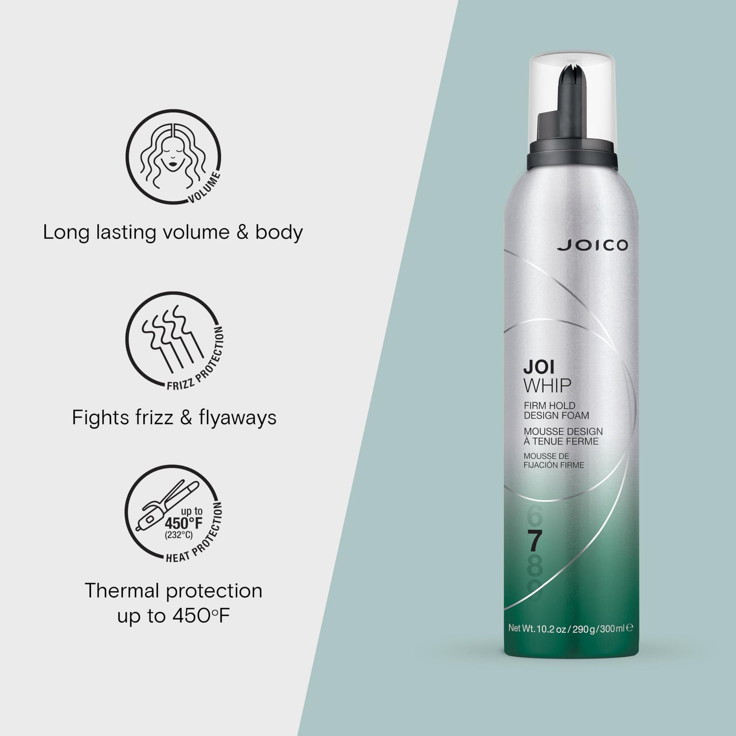 Lavender Joico JoiWhip Firm Hold Designing Foam | For Most Hair Types | Add Volume & Body | Boost Shine | Control Frizz & Flyaways | Heat, Humidity, & Pollution Protection | Silicone & Paraben Free | 300mL