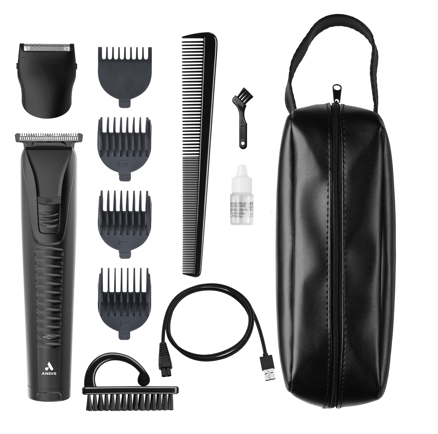 White Smoke Andis 563070 inLINER All-in-One Cordless Beard & Hair Trimmer, 12-Piece Kit, Compact and Quiet, Removeable T-Blade, Includes Shaver Head Attachment, Black