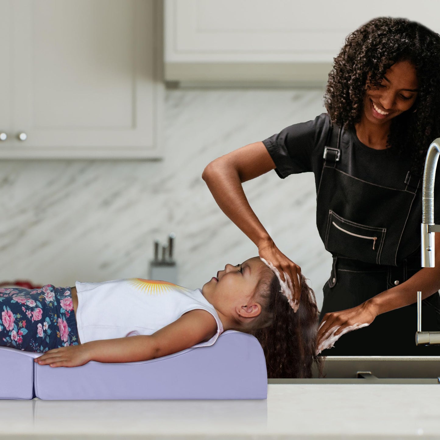 Gray BALAPET Hair Washing Station for Kids,Shampoo Foam Mat for Children Ergonomic Comfortable Support Hair Washing Mat on Sink Portable Foldable Shampoo Buddy Basin Essentials, Patent Pending (Purple)