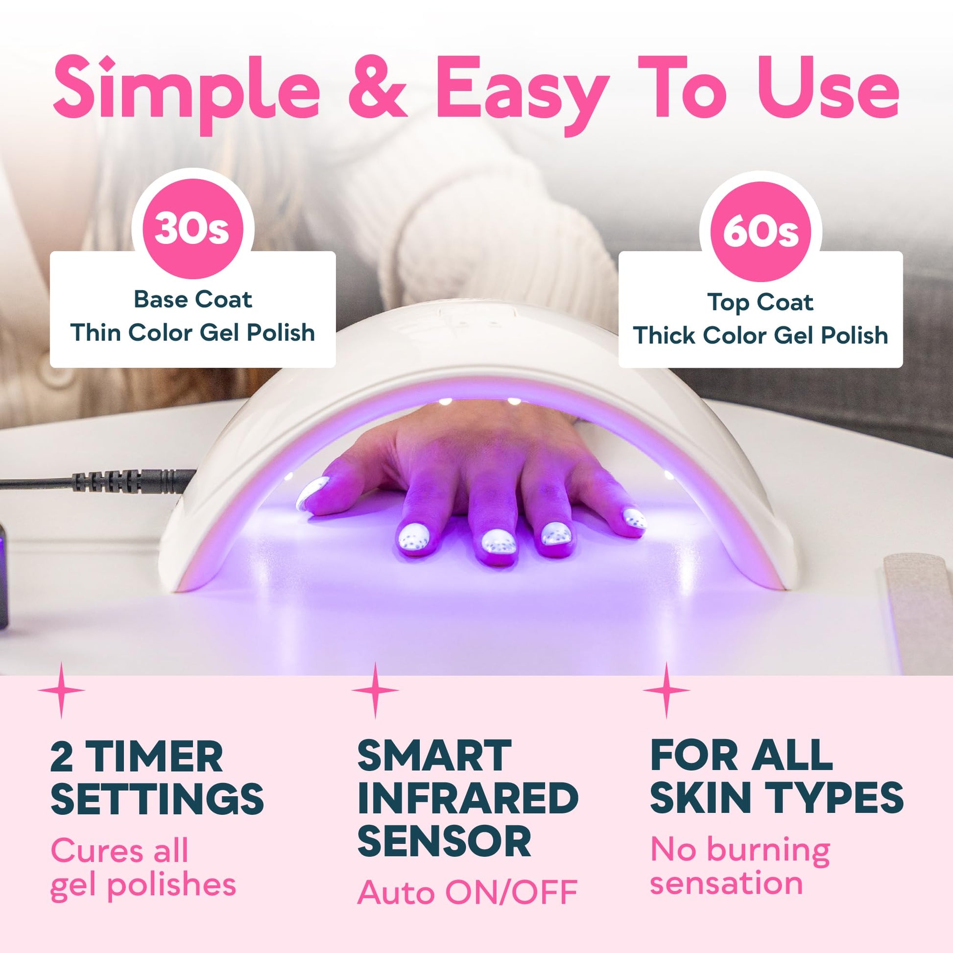 Lavender Blush SUNUV UV LED Nail Lamp, Nail Dryer for Gel Polish UV Light for Nails with Sensor 2 Timers SUN9C Pink Gift for Women Girls