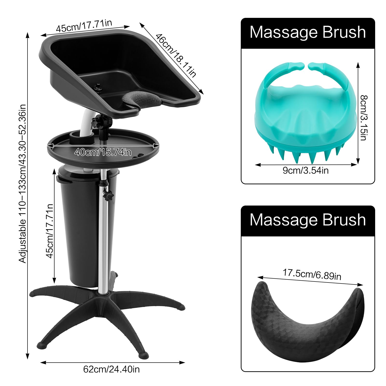 White Smoke NEATOOM Portable Shampoo Bowl Unit Shampoo Bowl Salon Deep Shampoo Basin Sink for Washing Hair with Bucket Massage Brush Neck Rest Height Adjustable Barber and Stylist Hair Washing Station