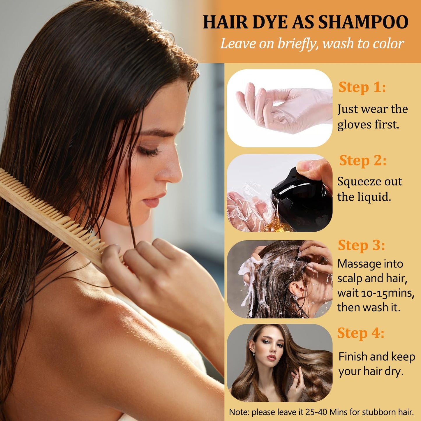 Light Goldenrod Fedulili Instant Light Brown Hair Dye Shampoo for Gray Hair 3 in 1, Natural Hair Color Shampoo for Women Men Brown Colors in 10-15 mins, 100% Coverage Long Lasting Hair Dye 16.9 Fl Oz (Light brown)