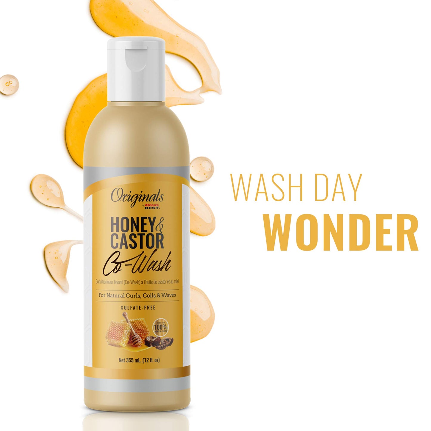 White Smoke Africa's Best Originals by and Castor Hair Co-Wash for Natural Curls, Coils and Waves, Sulfate-Free, Honey 12 Fl Oz