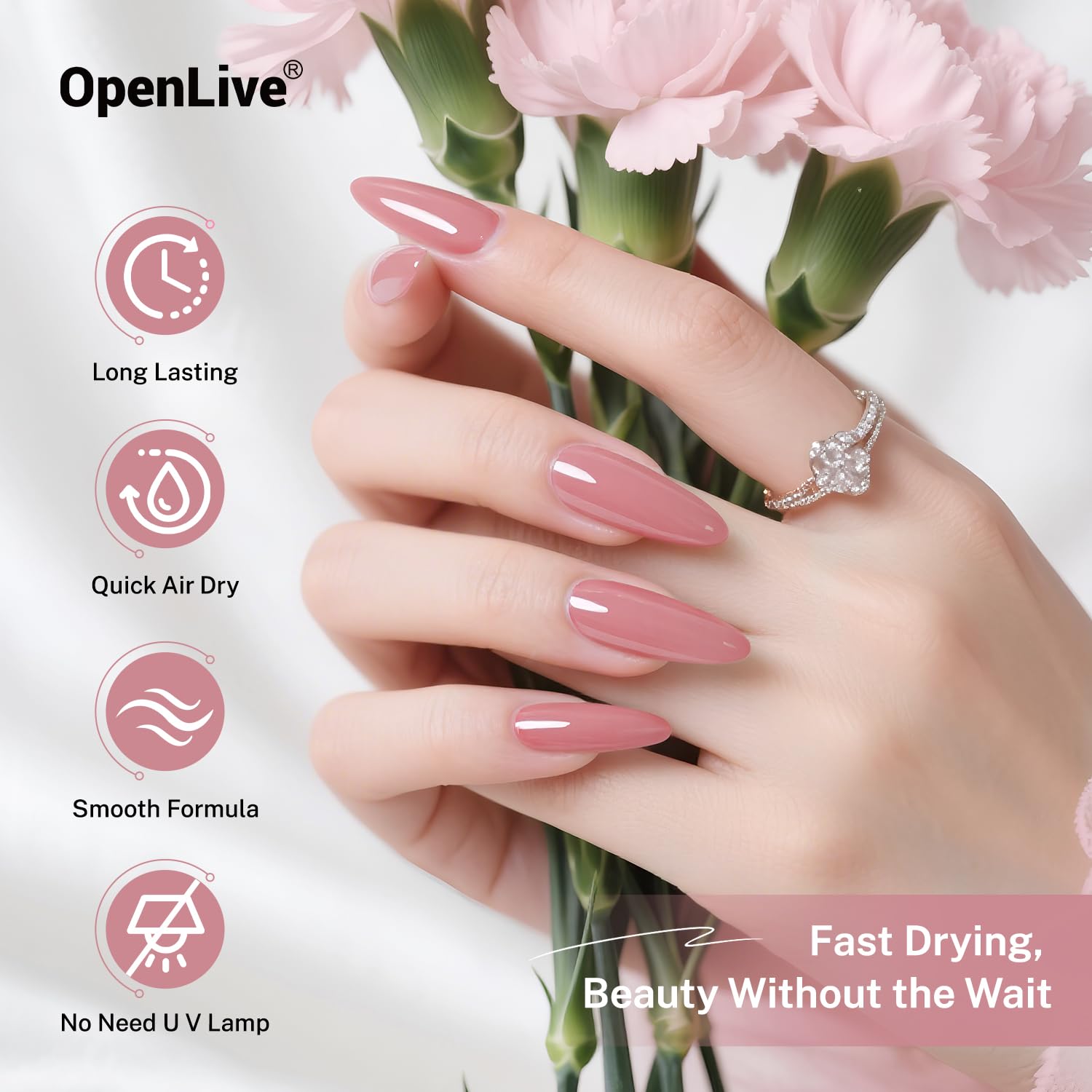 Lavender OpenLive 16.5ml Dusty Rose Nail Polish Large Volume Quick Drying Light Pink Nail Polish, Fast Drying and Long Lasting Color Nail Art DIY Home Manicure Gift for Women