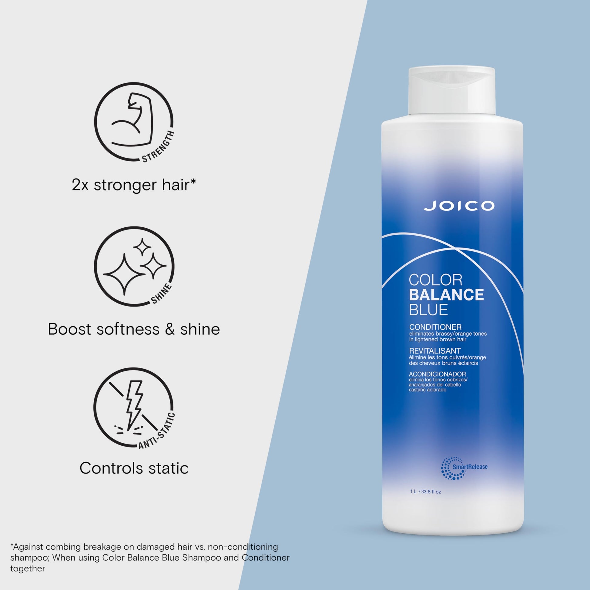 Lavender Joico Color Balance Blue Conditioner | For Lightened Brown Hair | Eliminate Brassy Orange Tones | Boost Color Vibrancy & Shine | UV Protection | With Rosehip Oil & Green Tea Extract | 33.8 Fl Oz