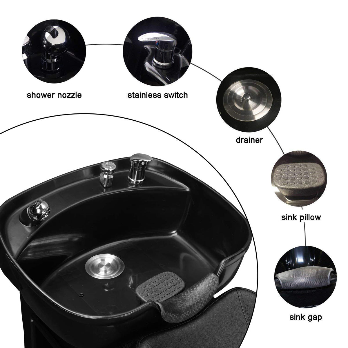 White Smoke Ainfox Shampoo Barber Backwash Chair, ABS Plastic Shampoo Bowl Sink Chair for Spa Beauty Salon (Black)