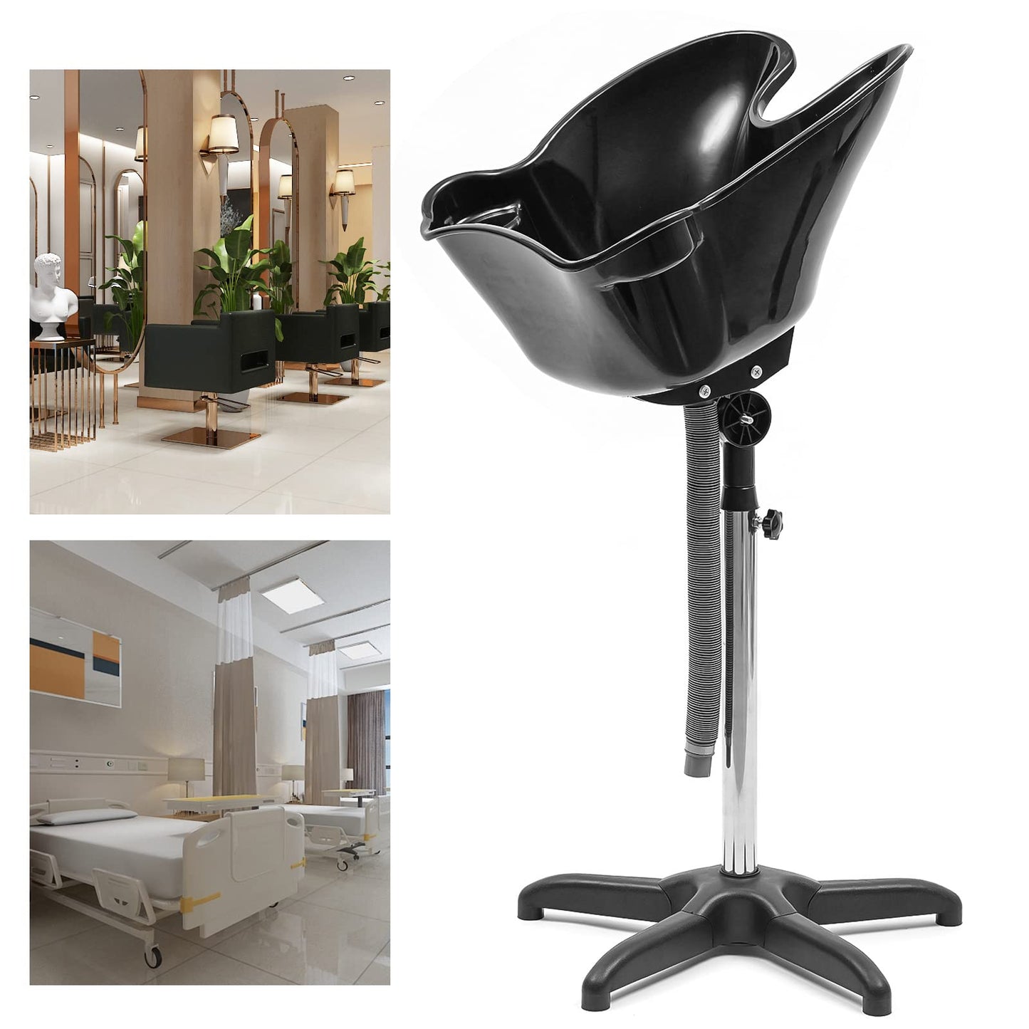 White Smoke Fichiouy Mobile Shampoo Basin Sink Stand with Height Adjustable, Portable Large Salon Hair Hairdressing Back Wash Shampoo Bowl Deep Basin Hair Washing Sink